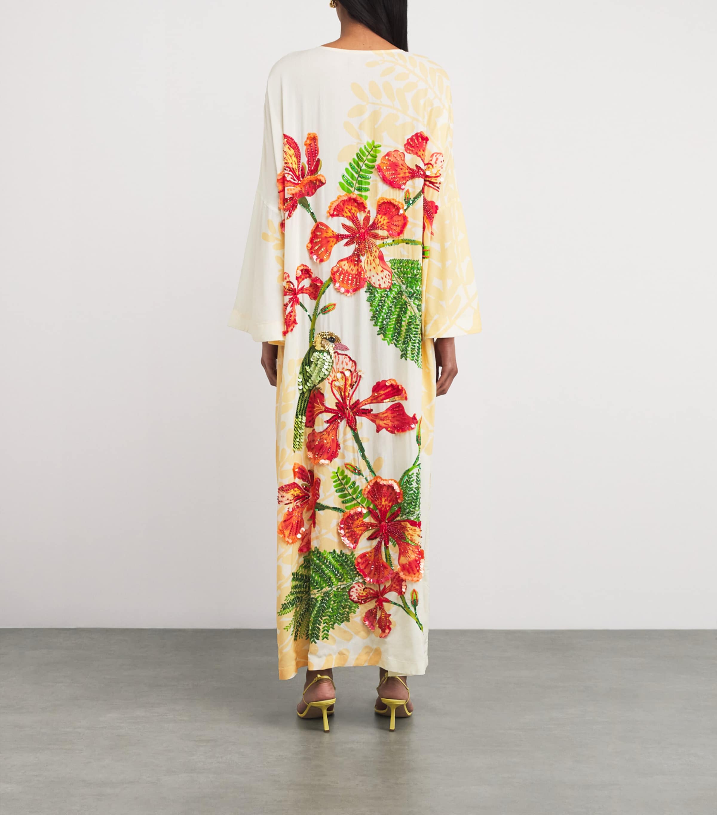 Embellished Gulmohar Maxi Kaftan Dress IVORY/PARROT Image 3