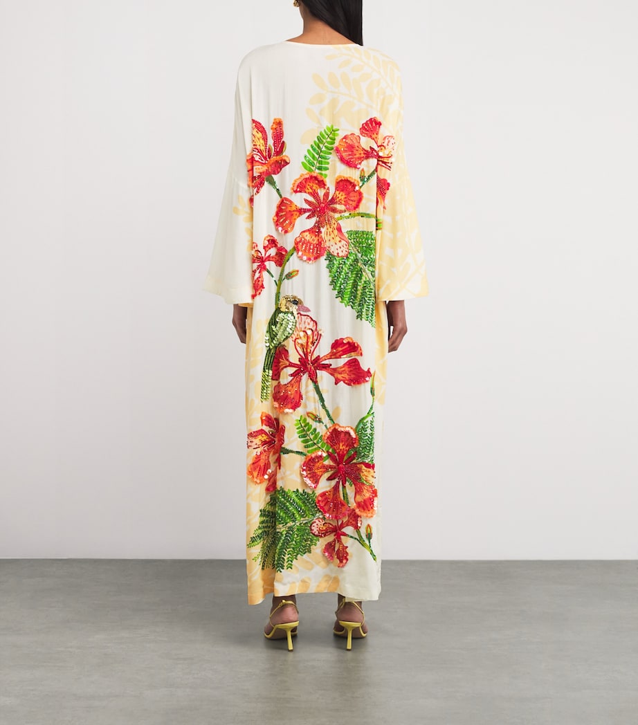 Embellished Gulmohar Maxi Kaftan Dress IVORY/PARROT Image 3