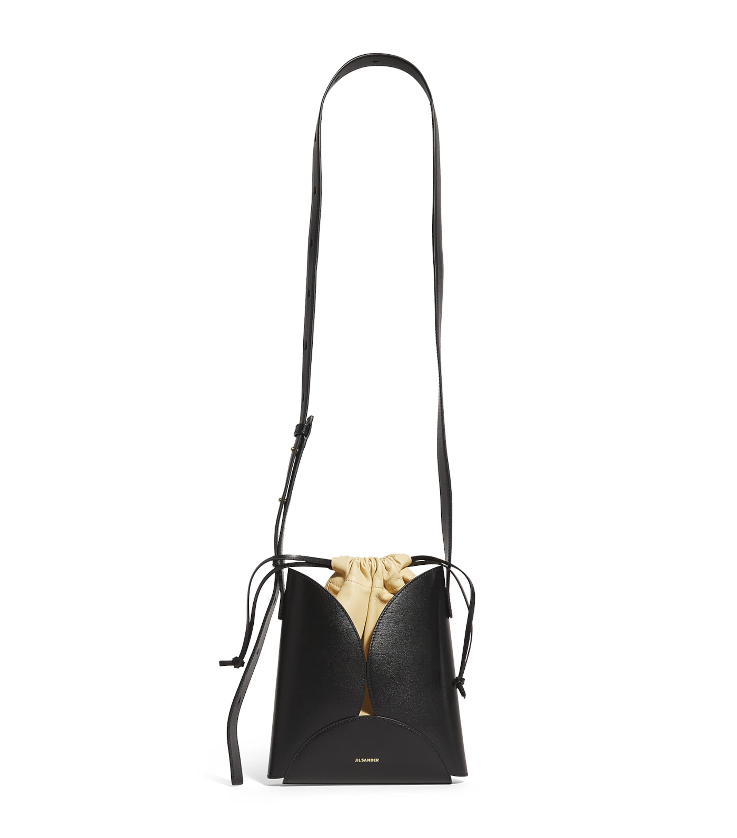 Jil Sander Leather Curve Bucket Bag In Black