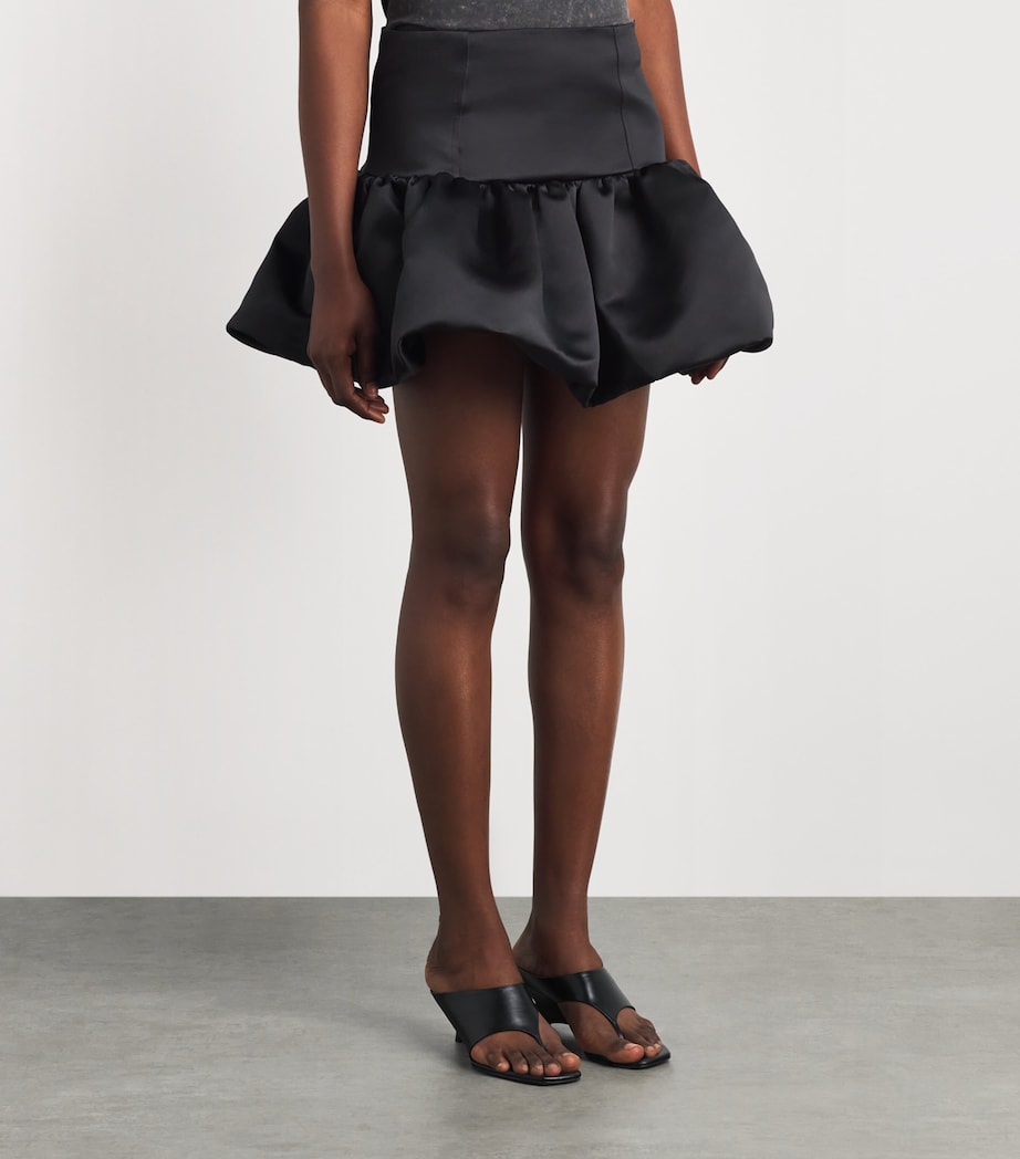 GANNI Womens Satin Bubble Mini Skirt Black Image 4