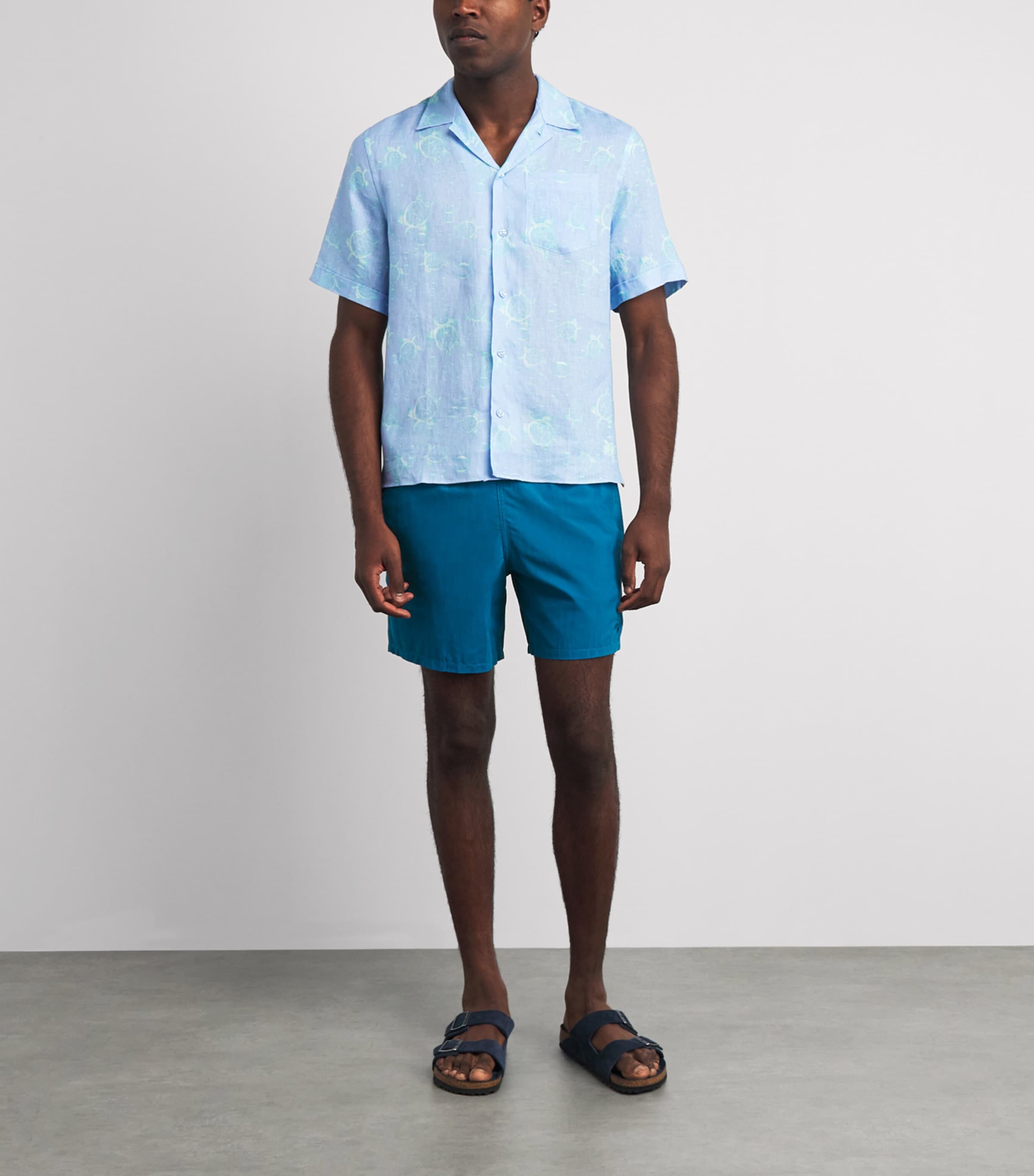 Vilebrequin Mens Linen Bubble Turtle Print Charli Shirt Cloudy Image 2
