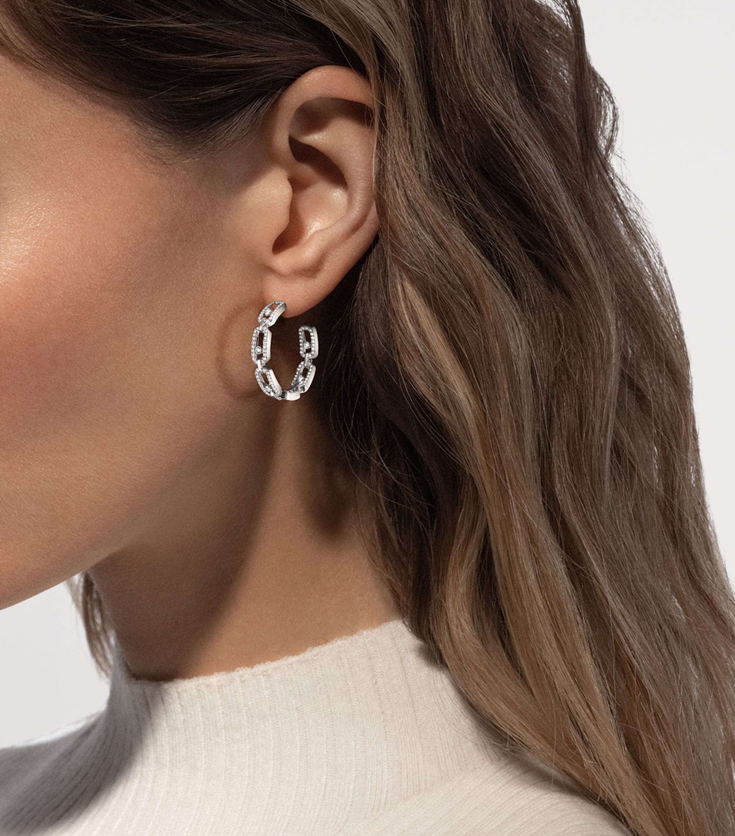 Messika Move Link Small White Gold and Diamond Hoop Earrings White Gold Image 2