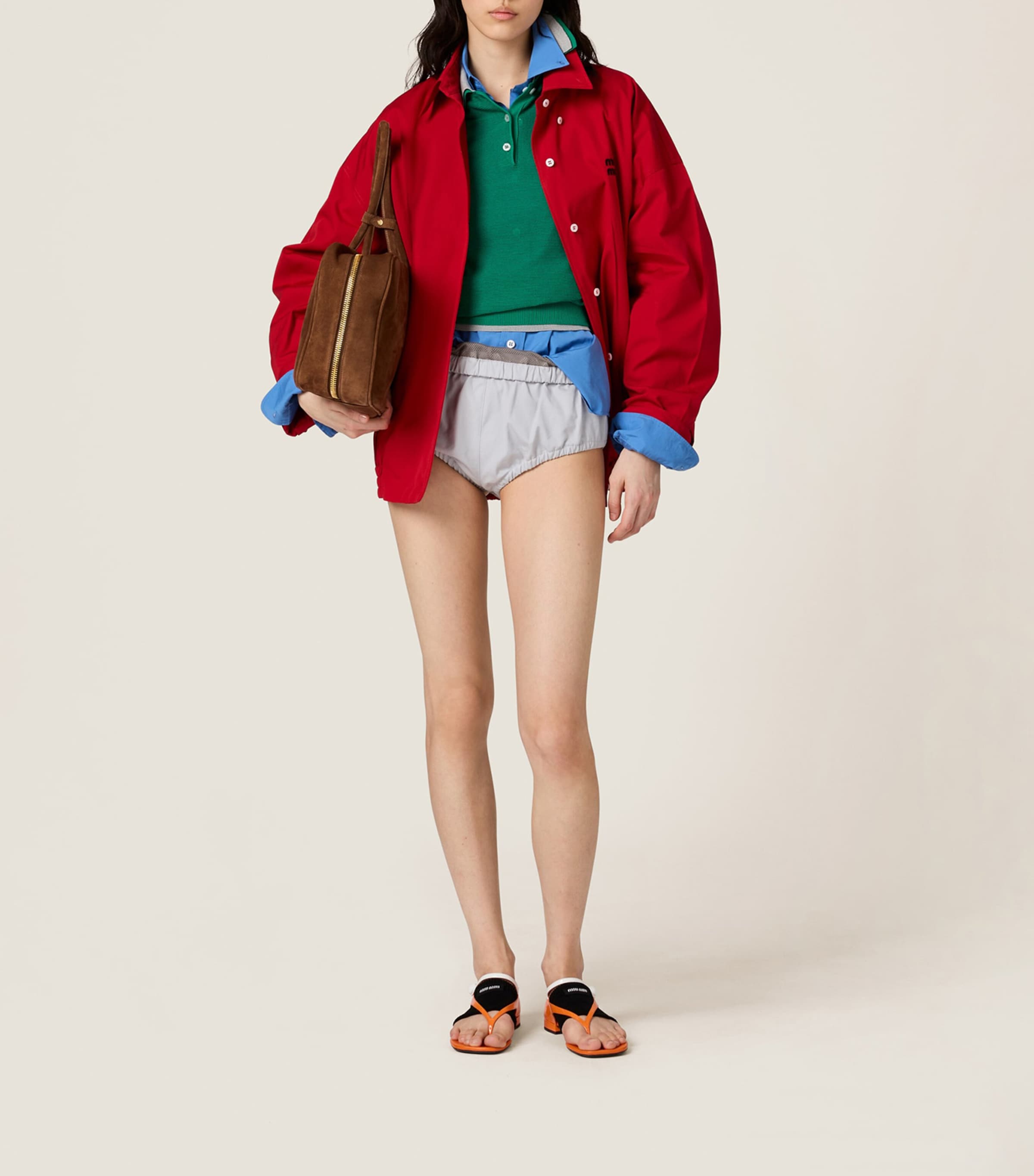 美品 MIUMIU SS25 Layered Effect Polo Shirt Miu Miu layered-effect Polo Shirt | Blue | FARFETCH