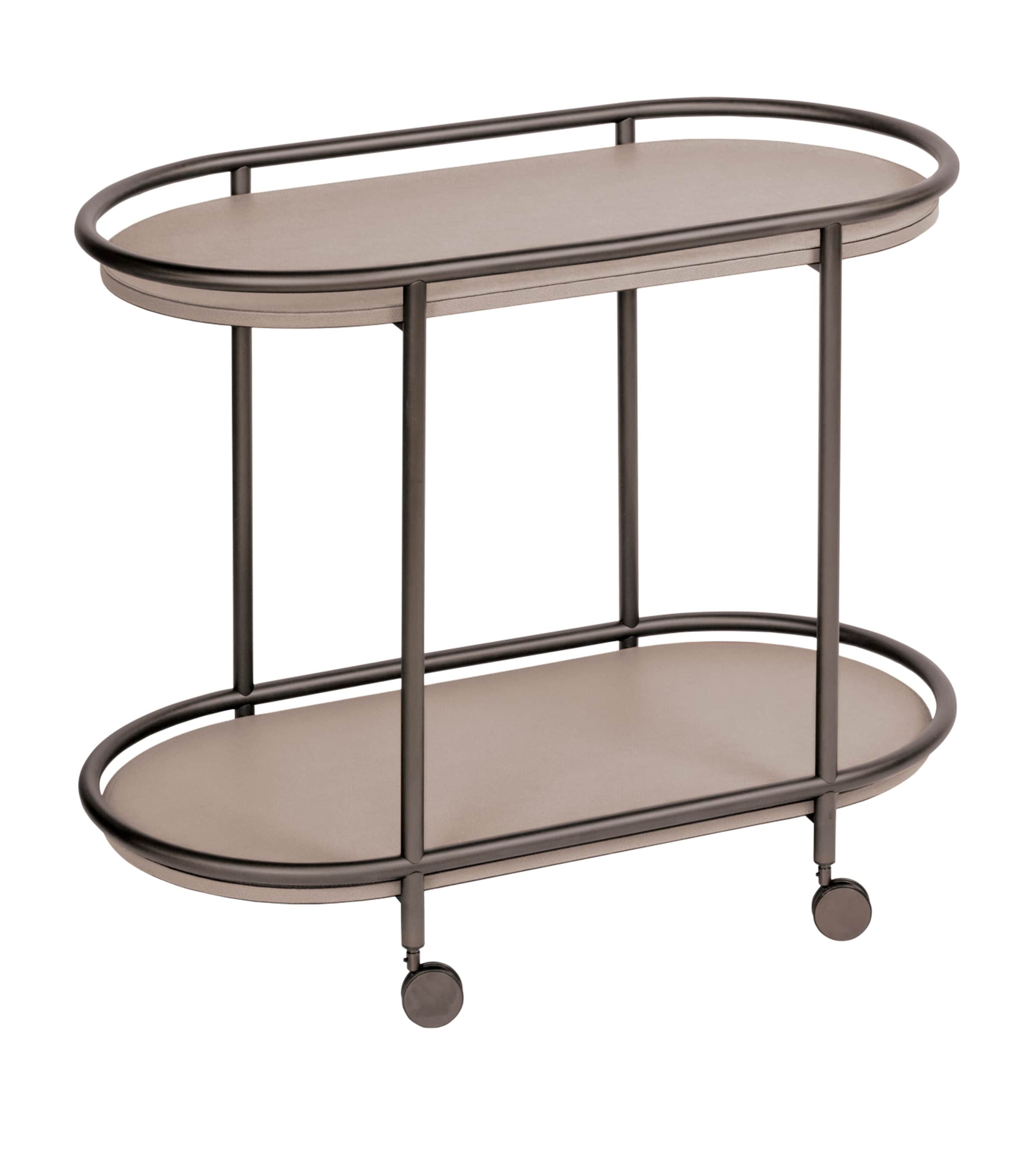 Giobagnara Leather Arcade Oval Two-Tier Serving Trolley Golf Stone Brnze Image 1