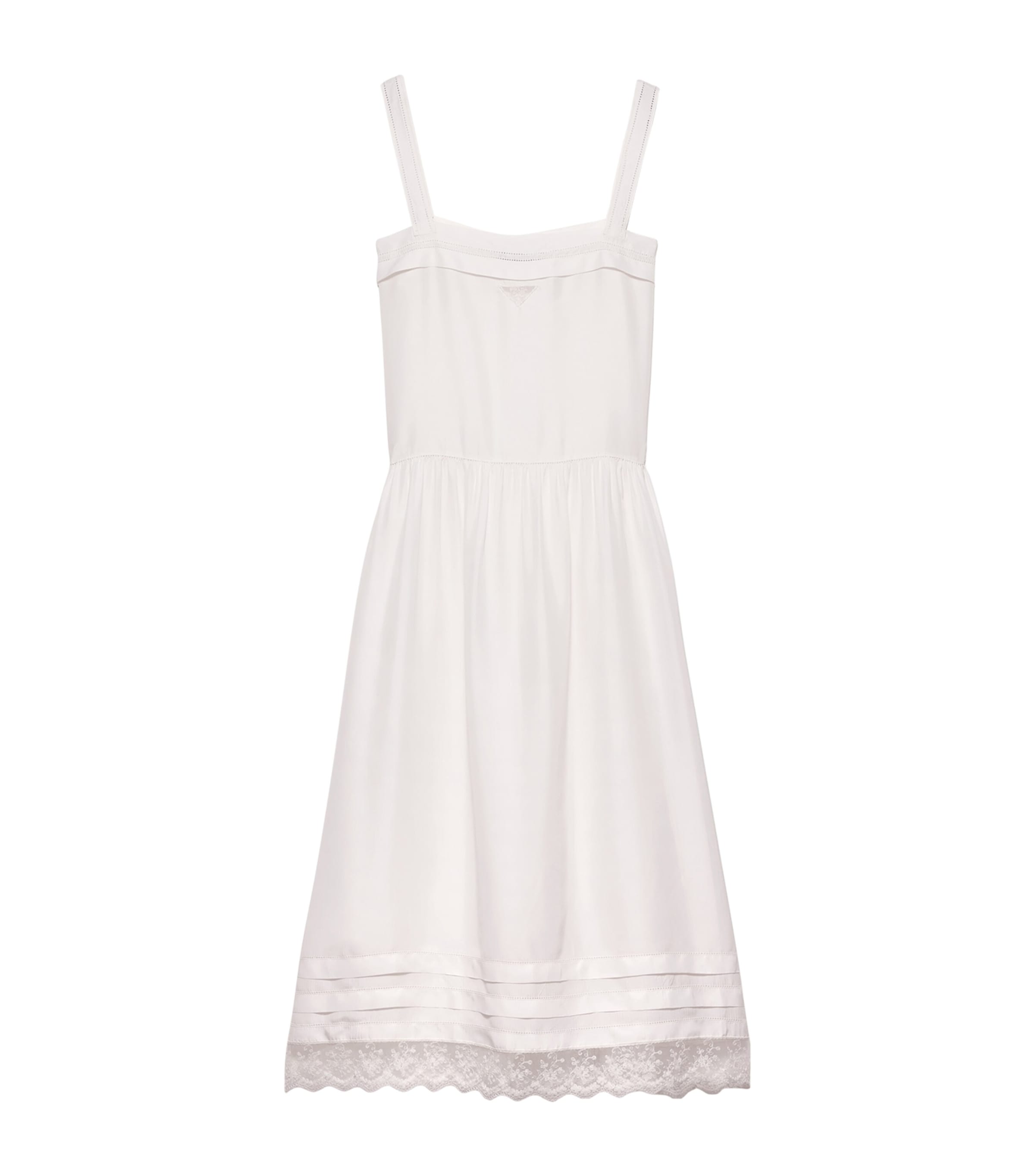 Prada Womens Cupro-Silk Embroidered Midi Dress Neutral Image 1