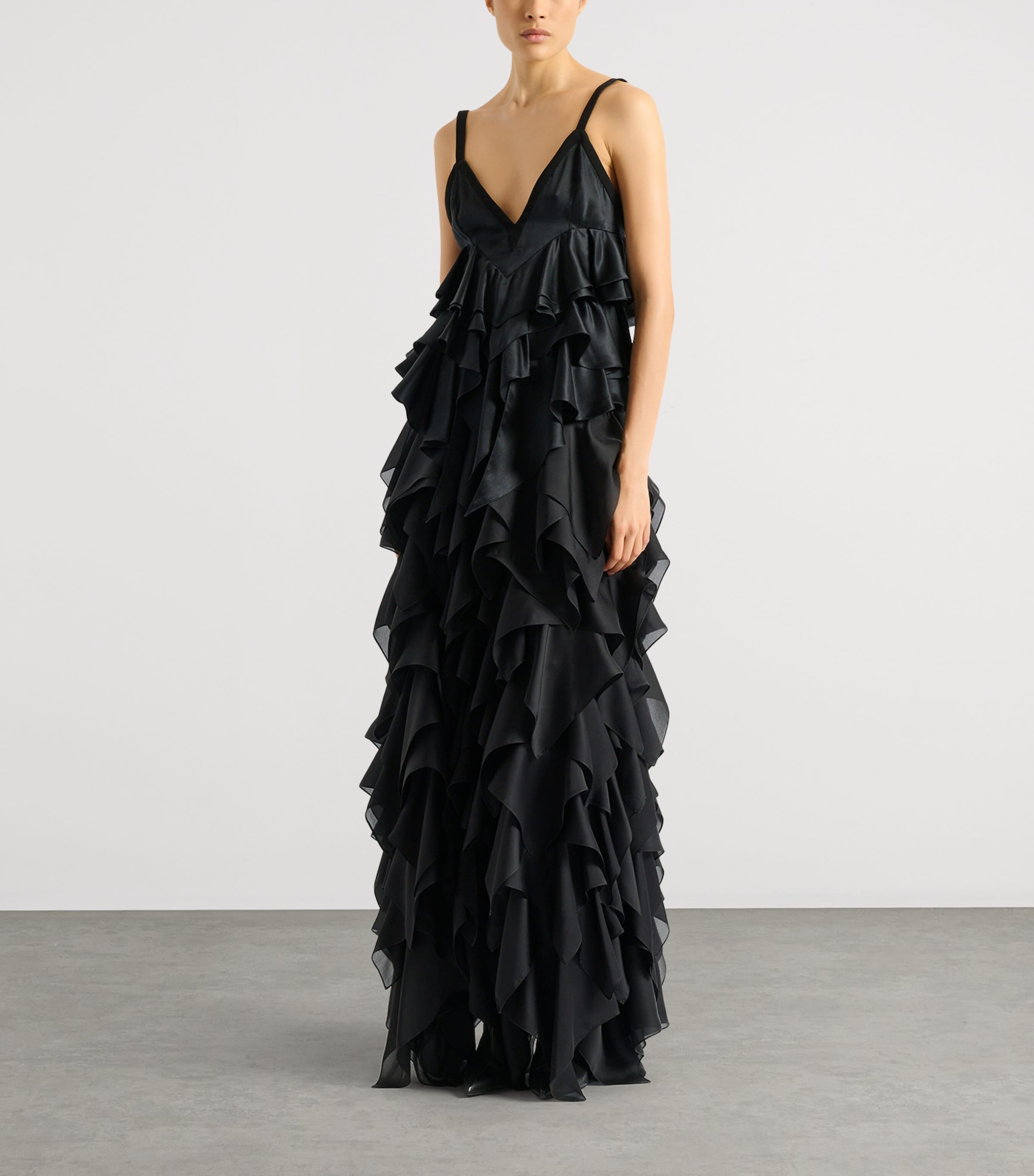Balmain Womens Silk Satin Ruffled Top Eap Noir/noir Image 2