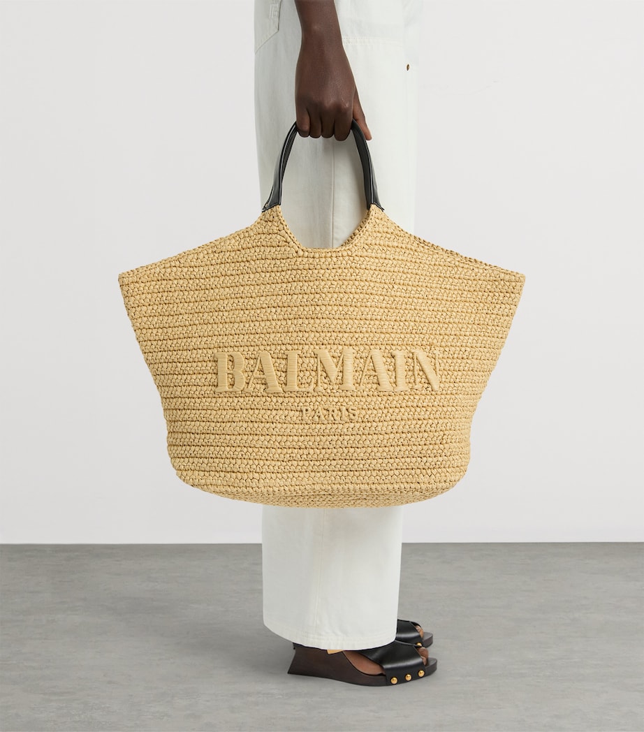 Balmain Faux Raffia Logo Tote Bag Naturel Image 2