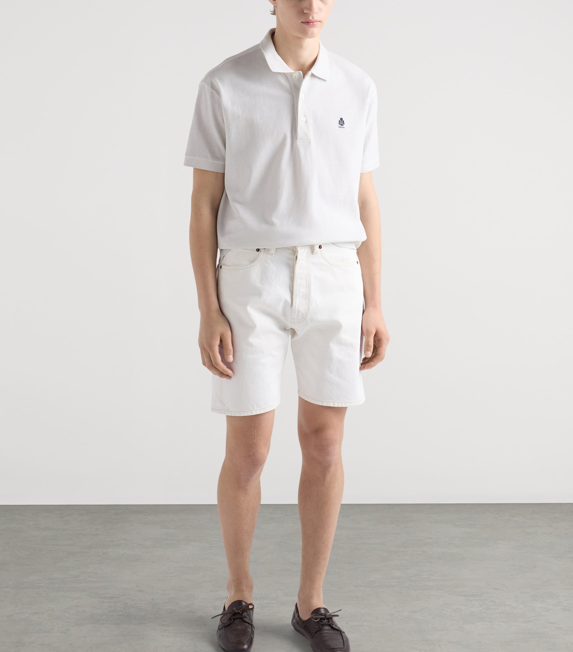 Prada Mens Garment-Dyed Cotton Slim Polo Shirt Neutral Image 5