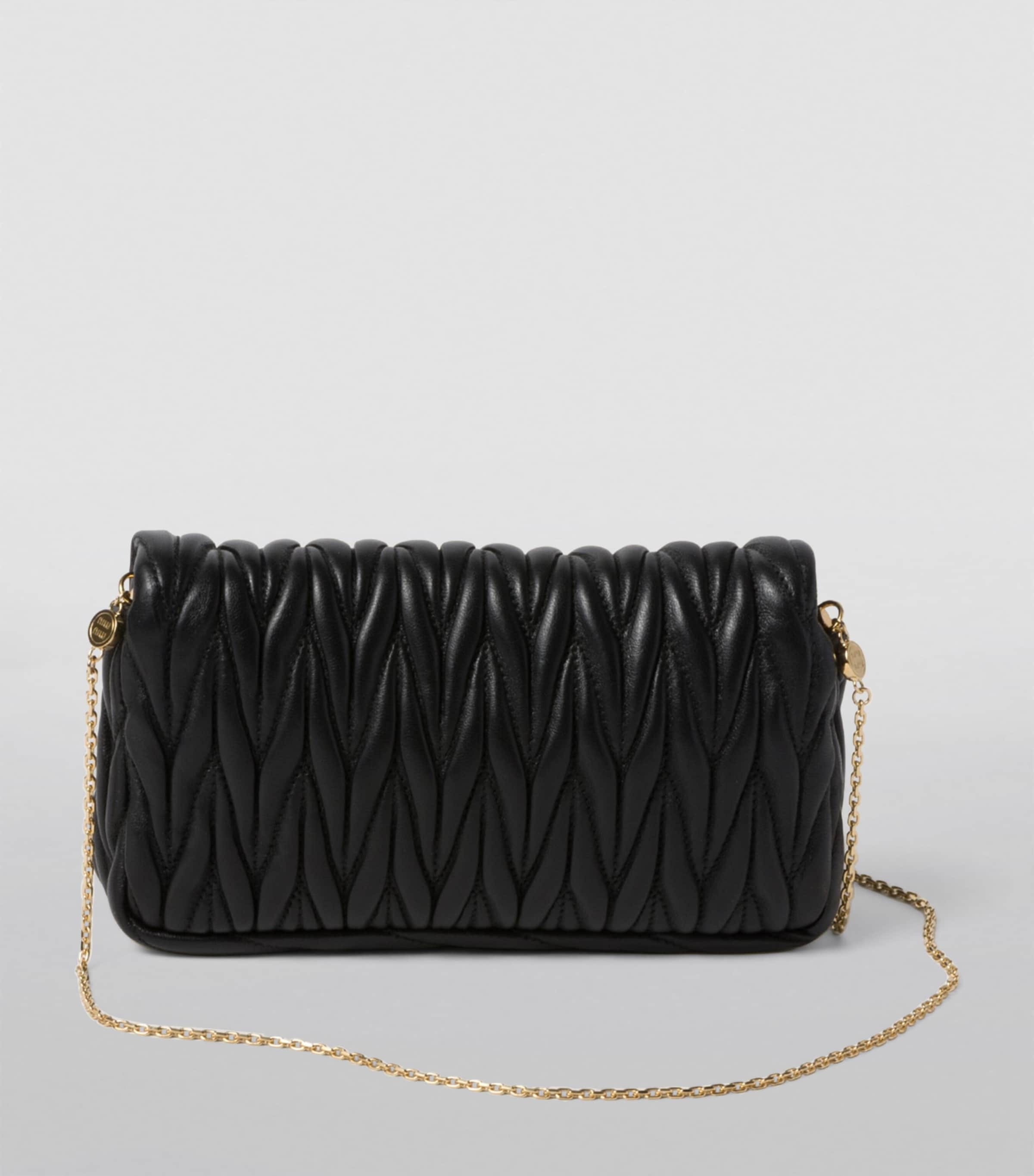Miu Miu Black Mini Leather Matelassé Shoulder Bag | Harrods UK