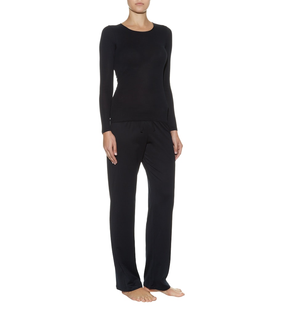 Cotton Seamless Long-Sleeved Top BLACK Image 2