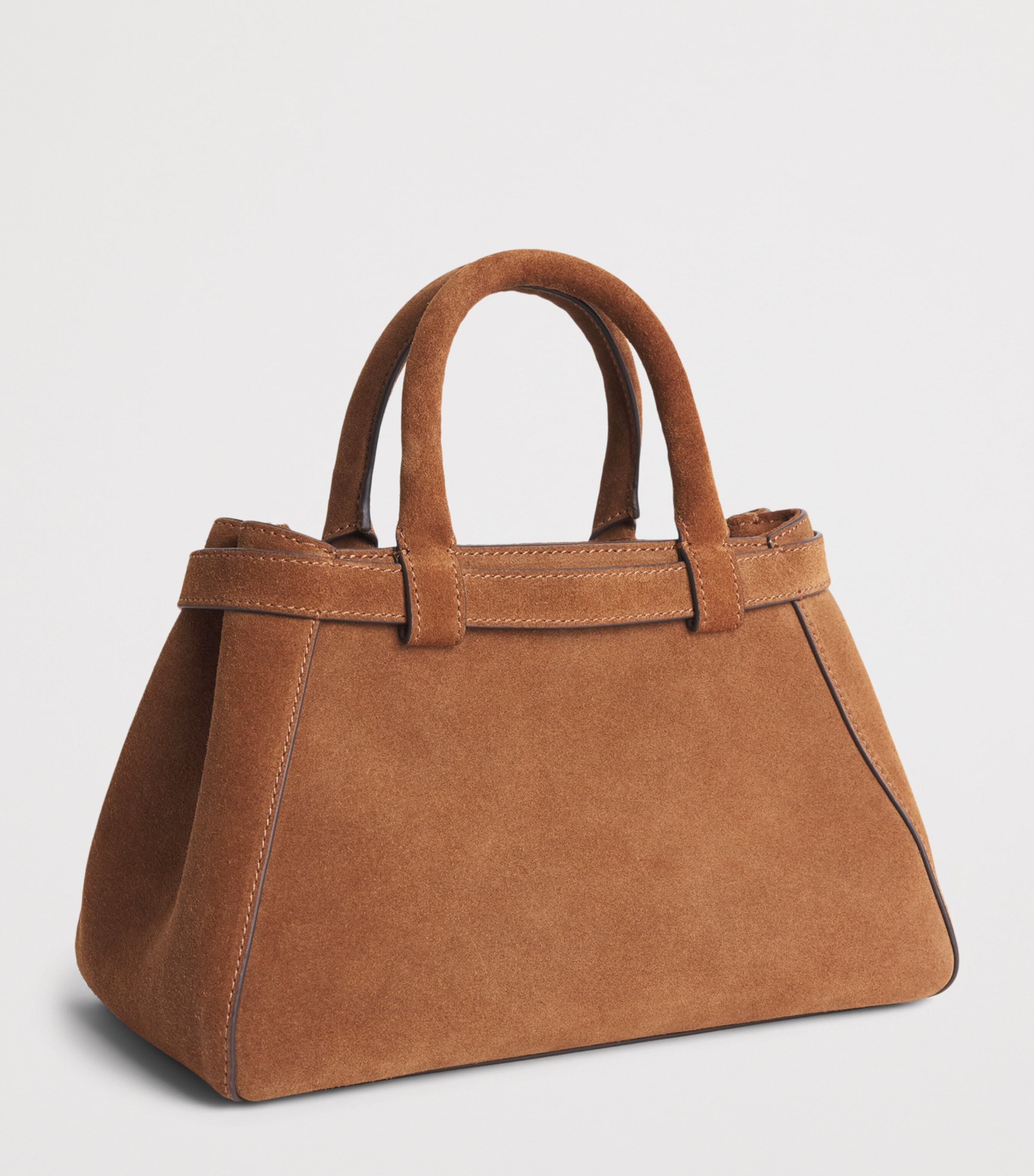 Harrods Small Suede Grace Top-Handle Bag Tan Image 3