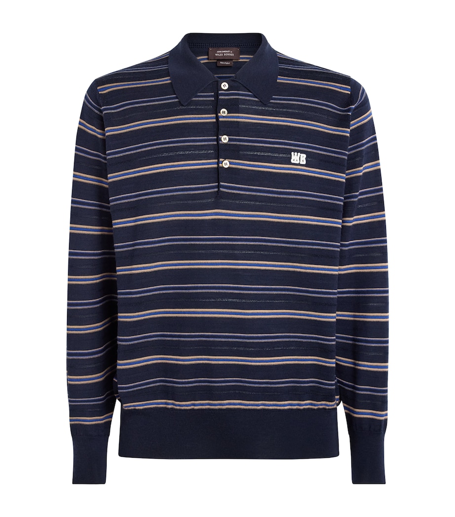 Wales Bonner Mens Cotton Beam Polo Shirt Nvy/almd/atlntc Blu Image 1