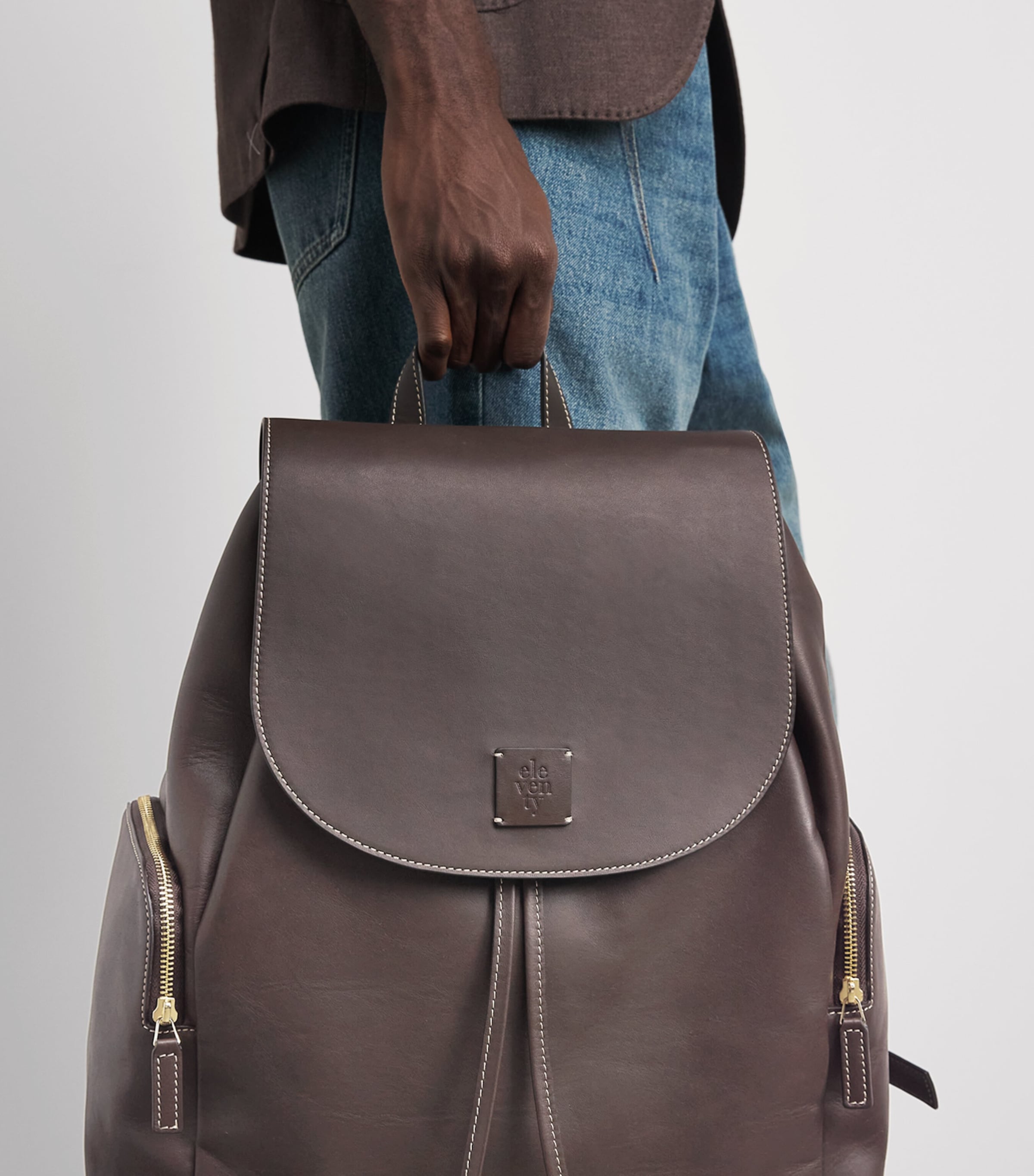 Eleventy Leather Backpack Cacao Image 4