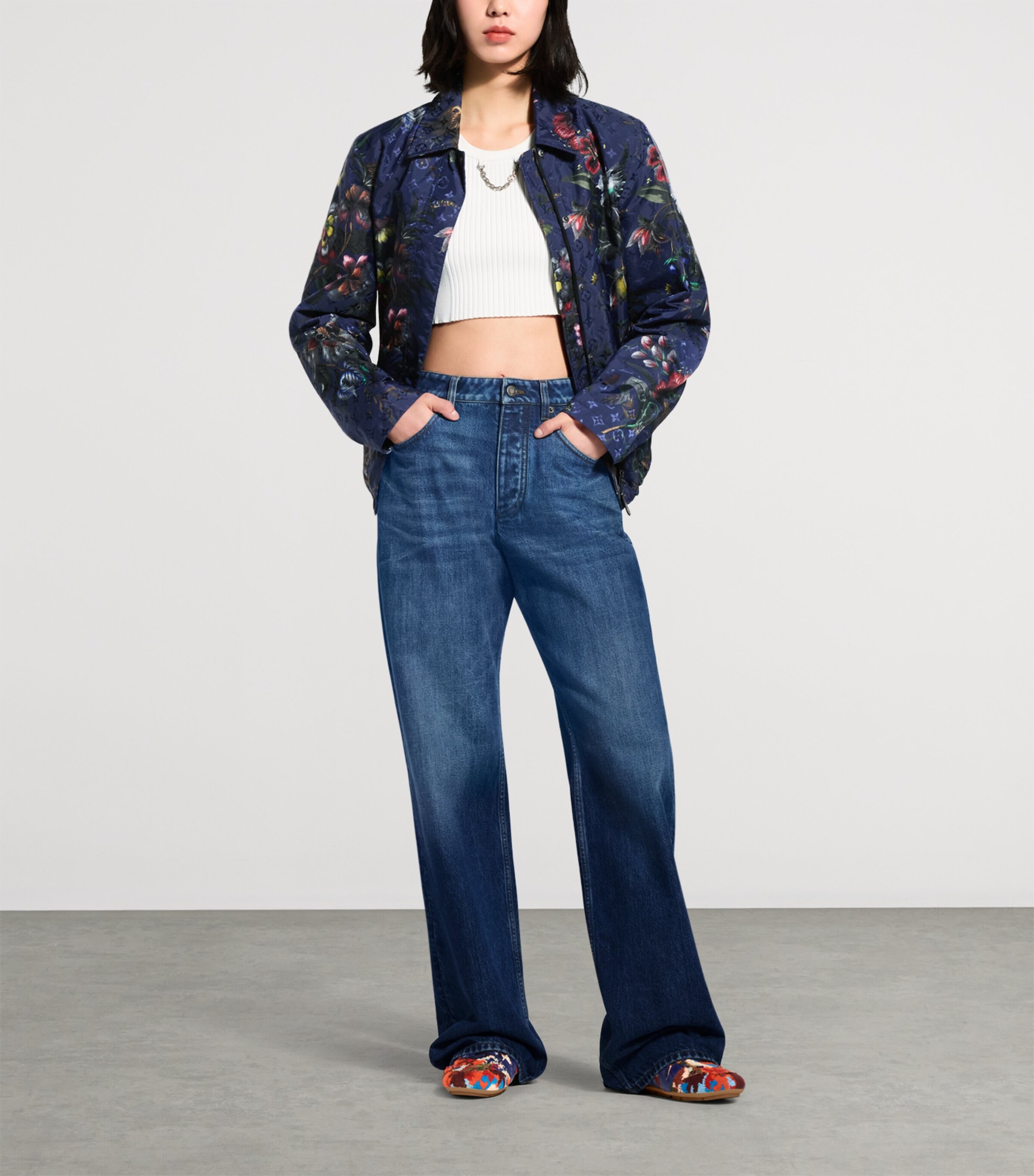 LOUIS VUITTON Womens Water-Resistant Floral Jacket Dark Navy Image 3