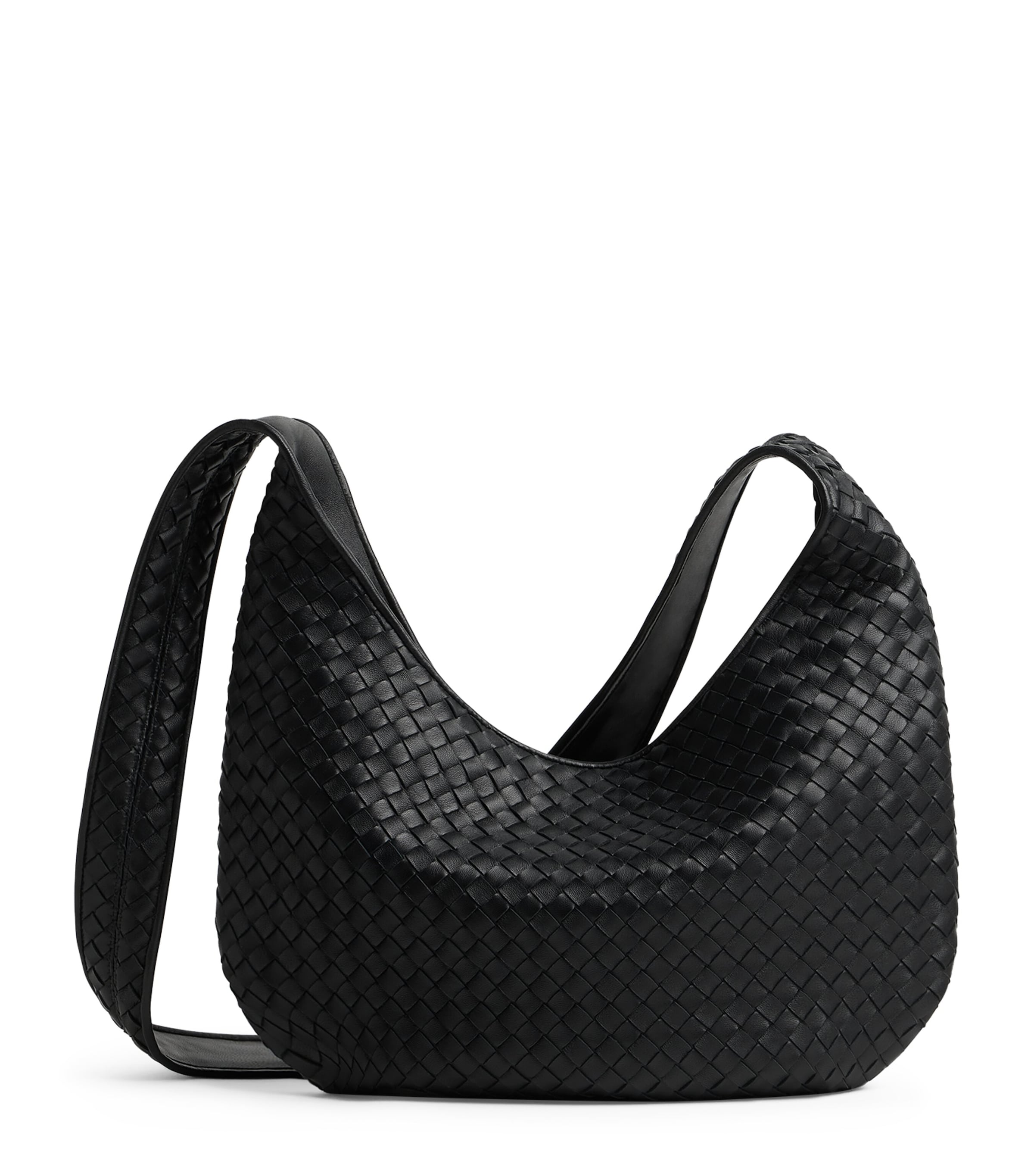 Bottega Veneta Black Crossbody Bag With Top Zip Closure And Intrecciato Motif In Leather Woman In Grey
