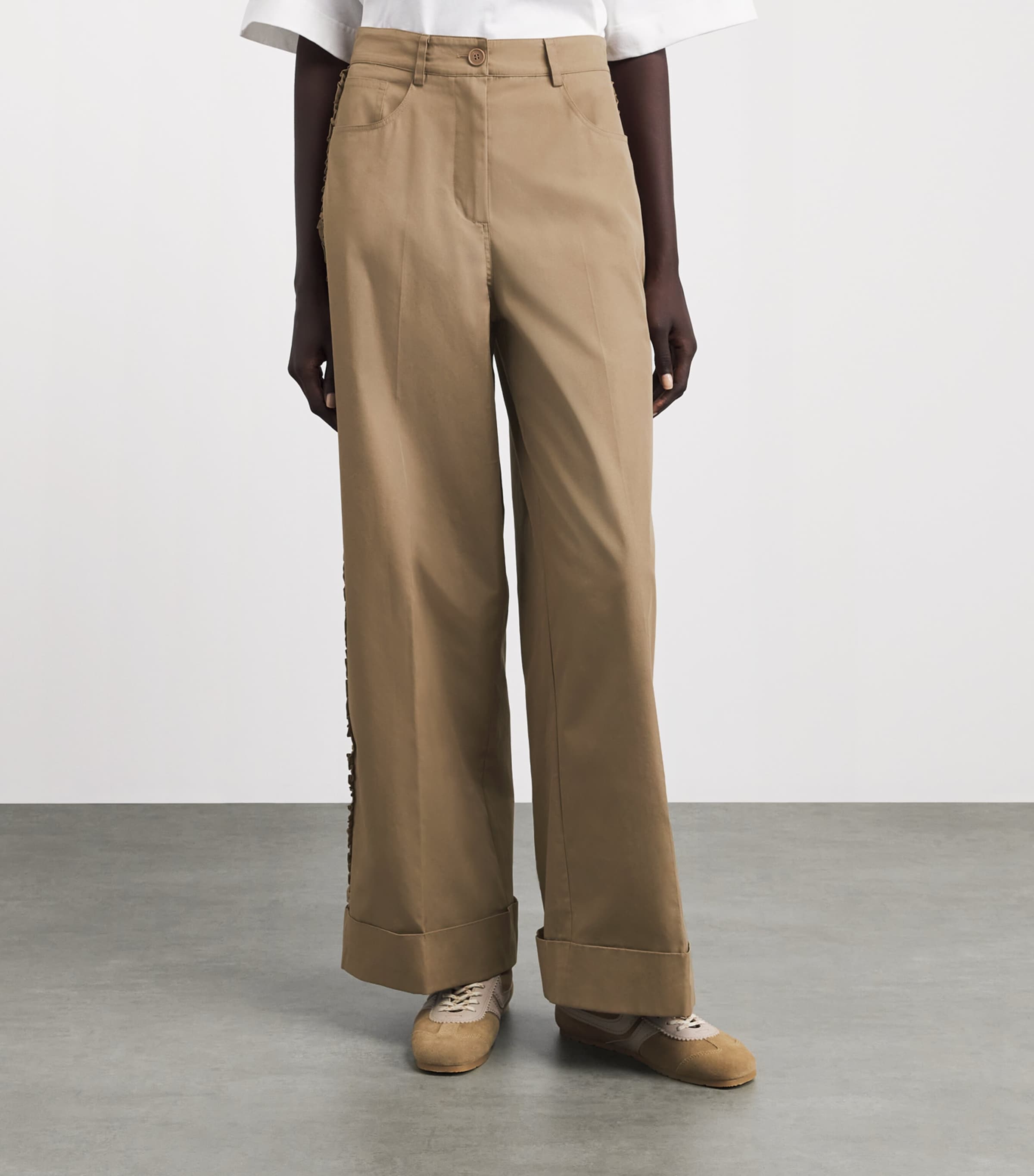Claudie Pierlot Womens Cotton-Blend Wide-Leg Trousers Beige Image 4