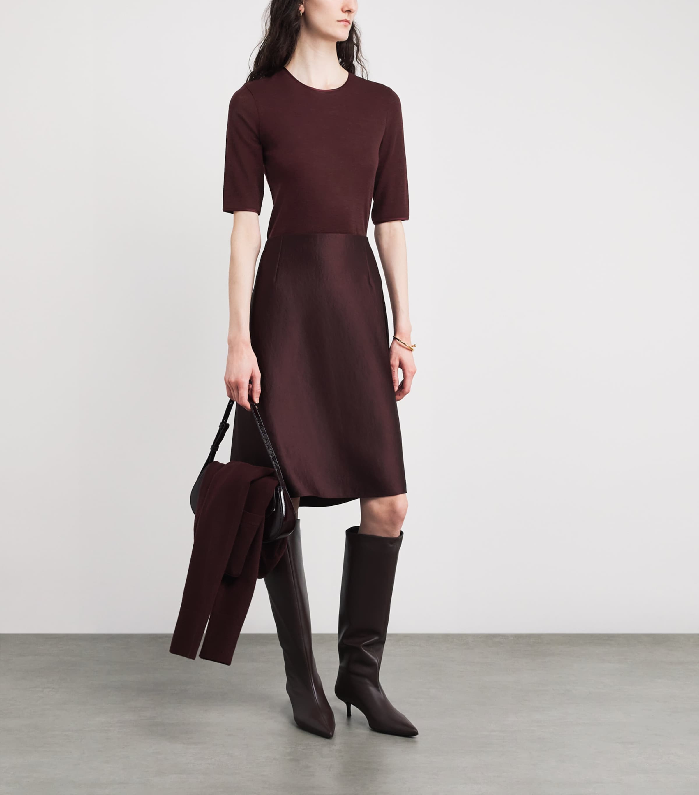 Wool Satin-Trim T-Shirt 701OXB Image 2