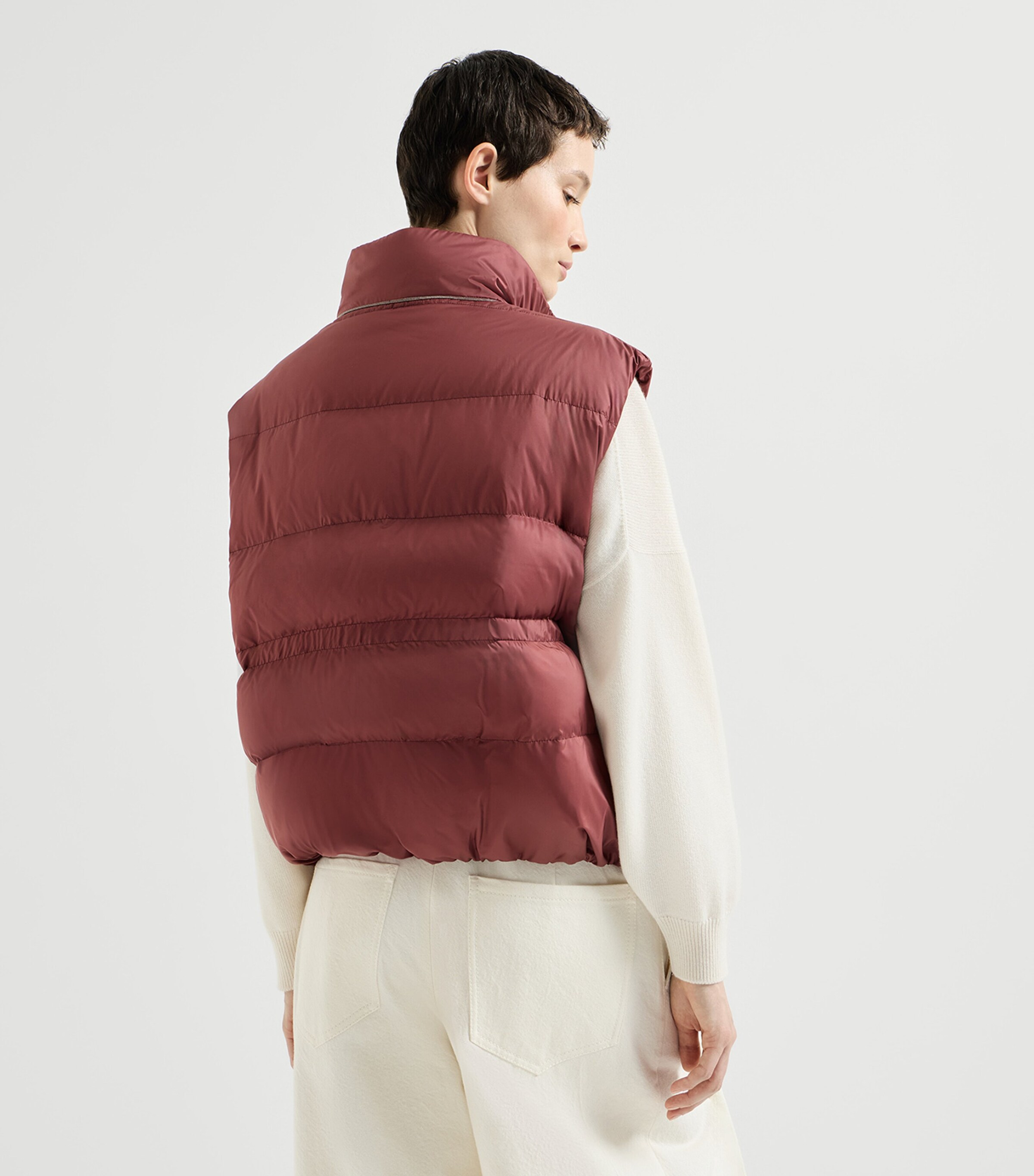 Brunello Cucinelli Womens Water-Resistant Monili-Detail Gilet Rosso Mattone Image 5