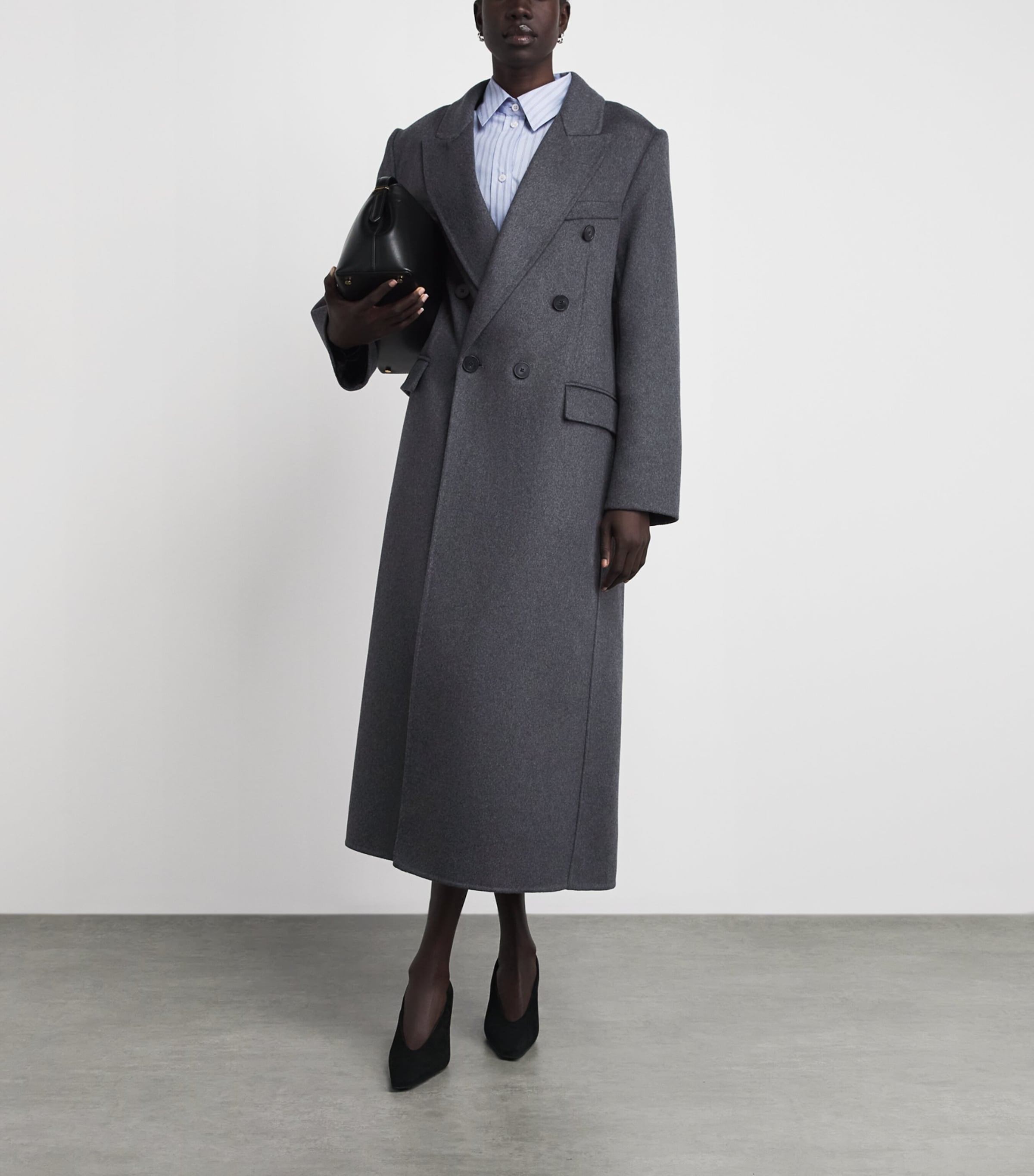 Victoria Beckham Womens Wool-Cashmere Double-Faced Overcoat Dark Grey Melange Image 2