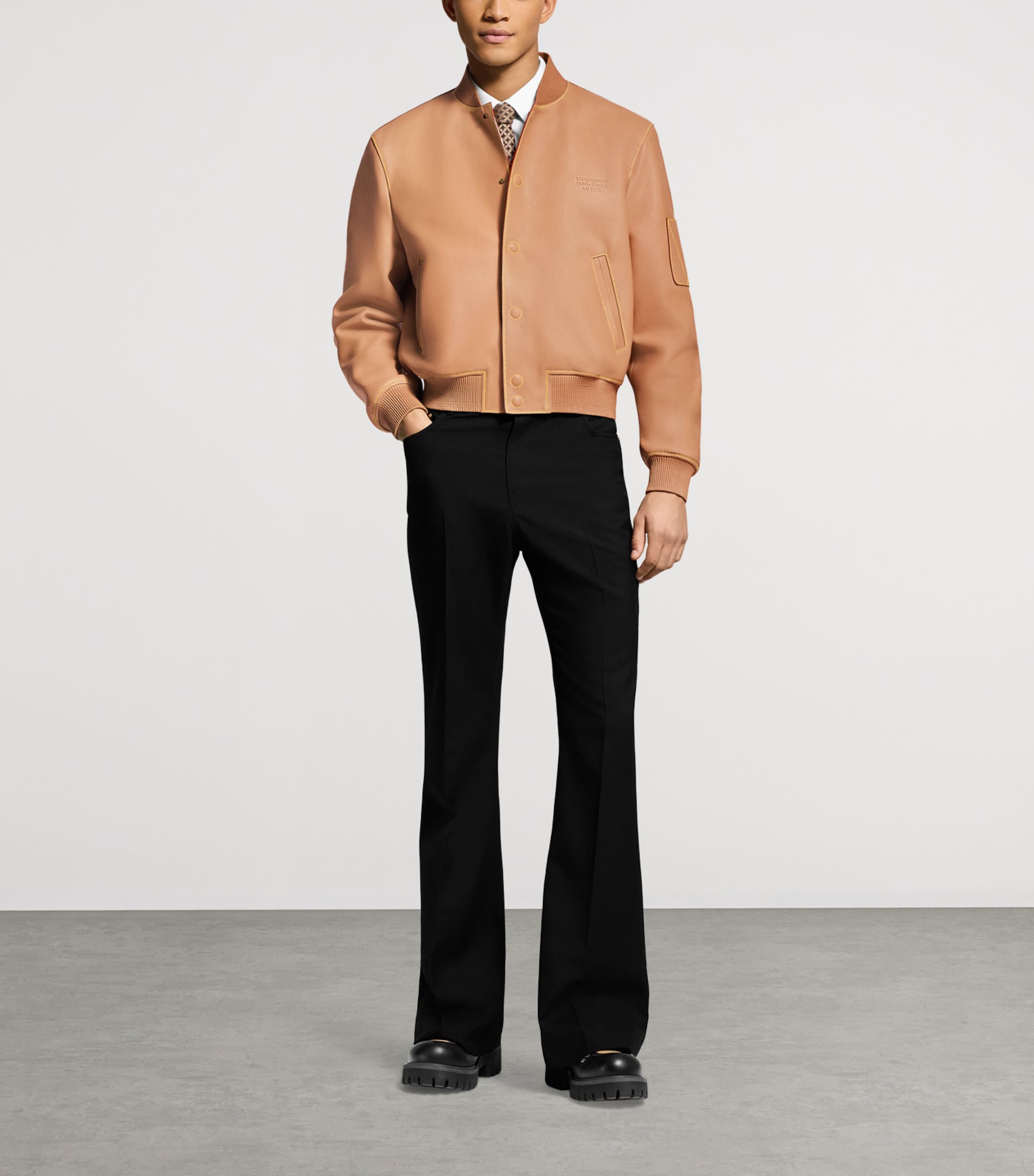 Leather Varsity Jacket NATURAL BEIGE Image 4