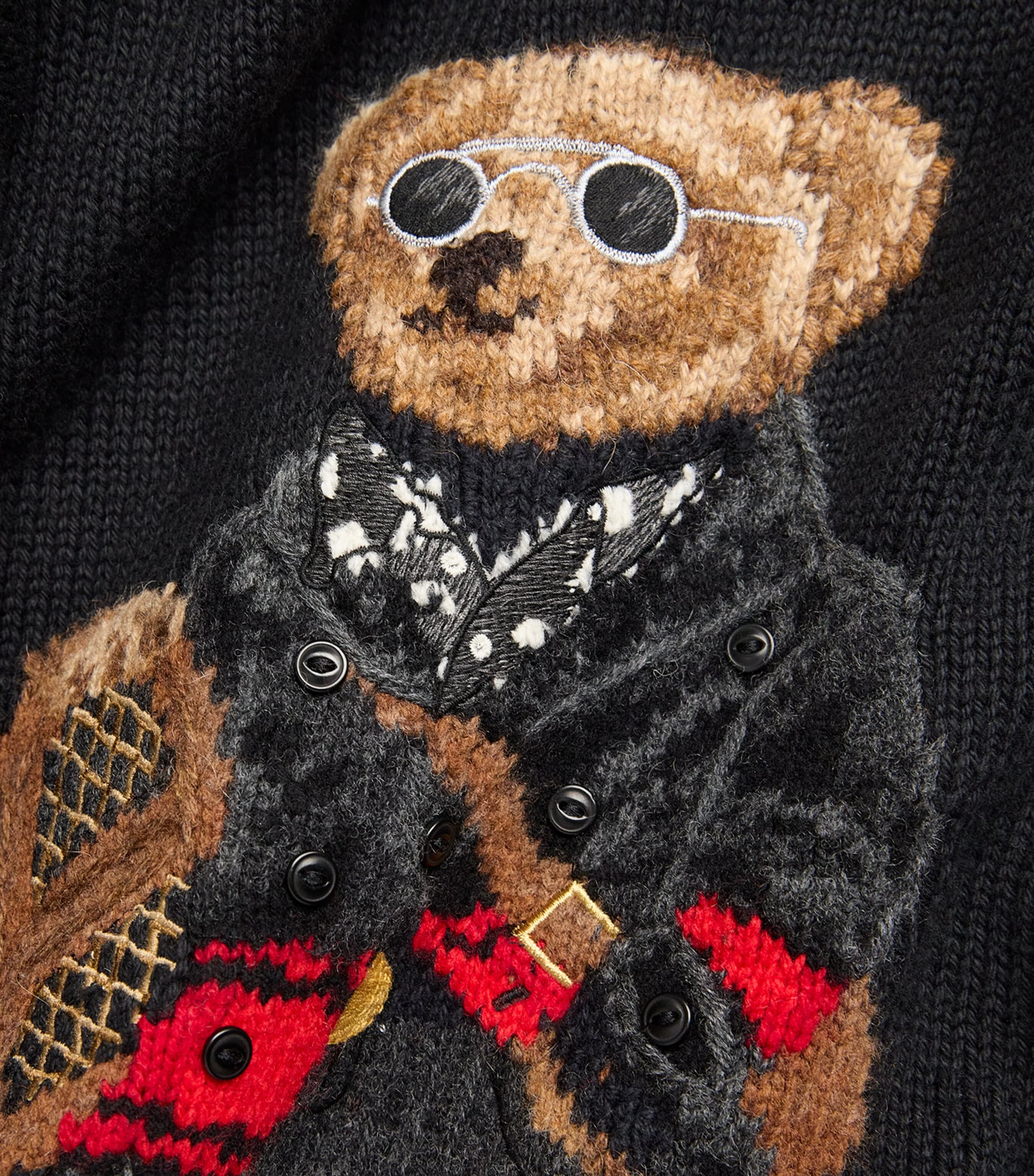 Polo Ralph Lauren Mens Cotton-Cashmere Holiday Bear Sweater Black Image 5