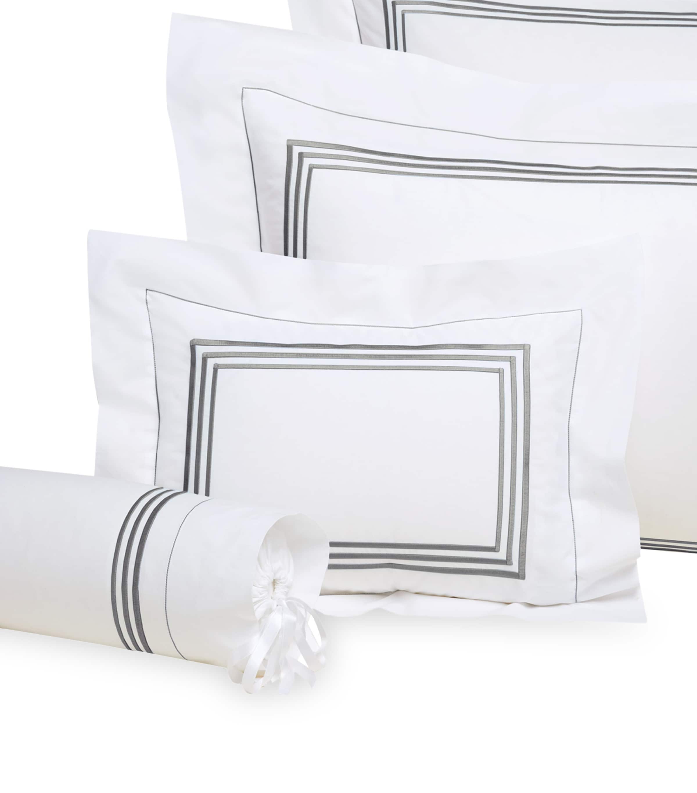 Tre Righe Square Oxford Pillowcase (65cm x 65cm) WHT/CHARCOAL Image 2