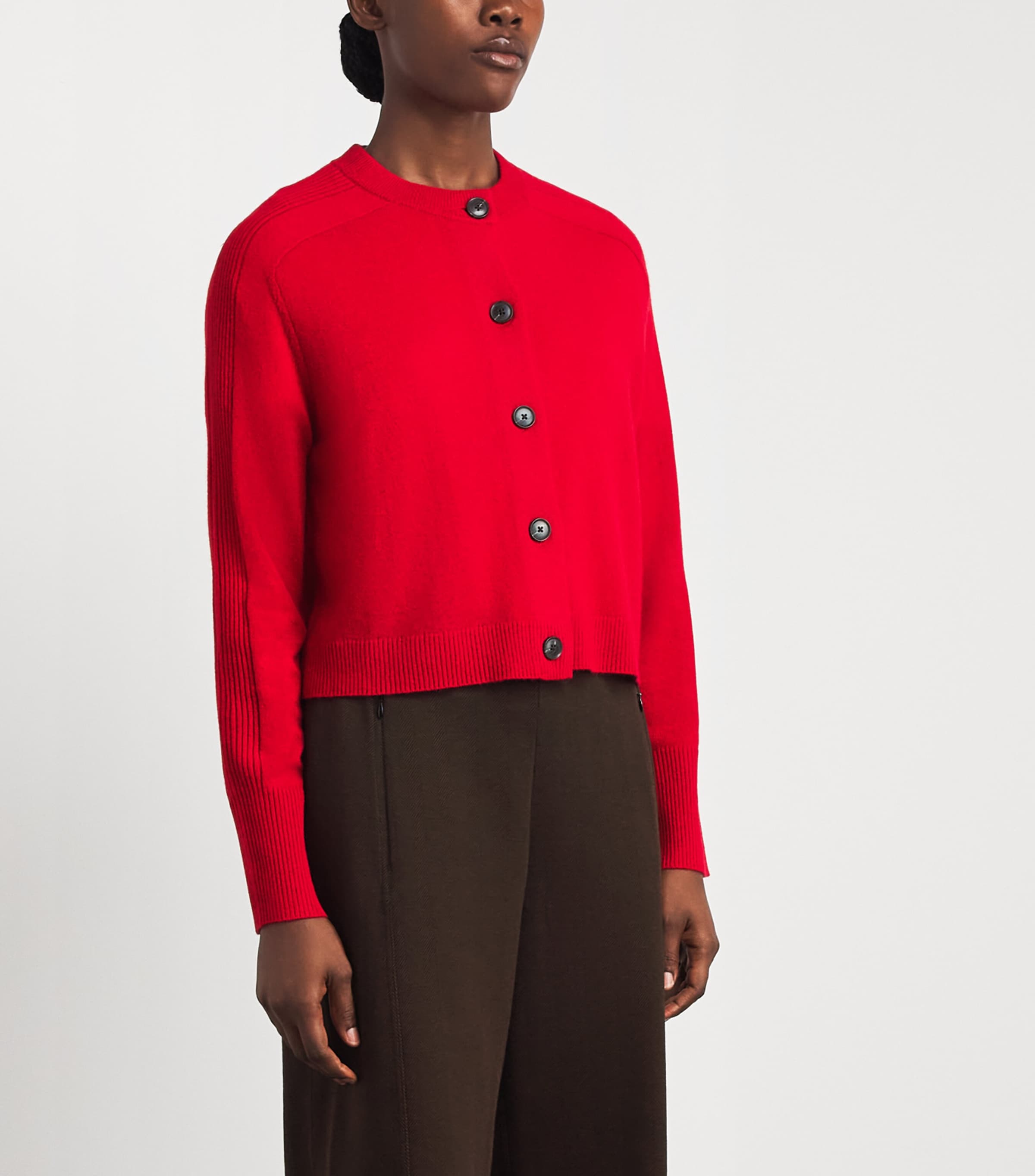 ME+EM Womens Wool-Cashmere Saddle-Shoulder Cardigan Scarlet Red Image 4