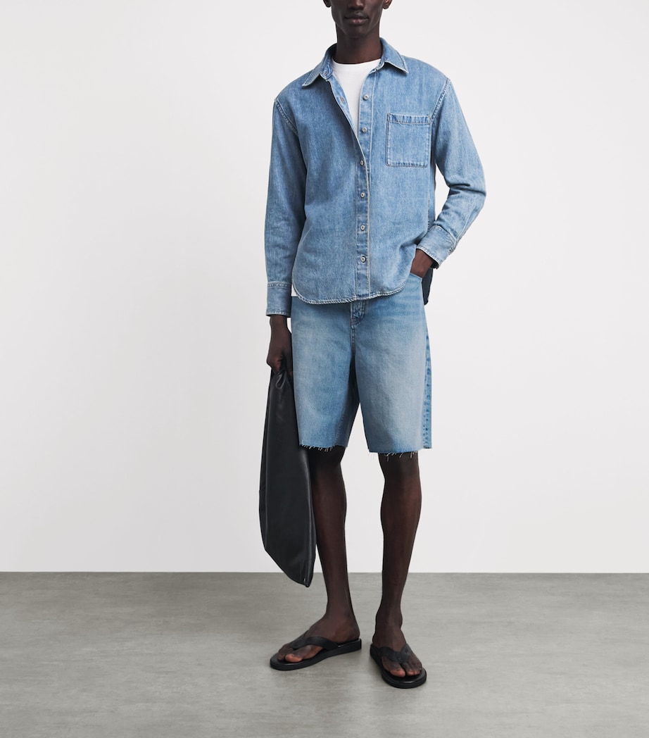 FRAME Mens Frayed Wide-Leg Denim Shorts Crus Image 2