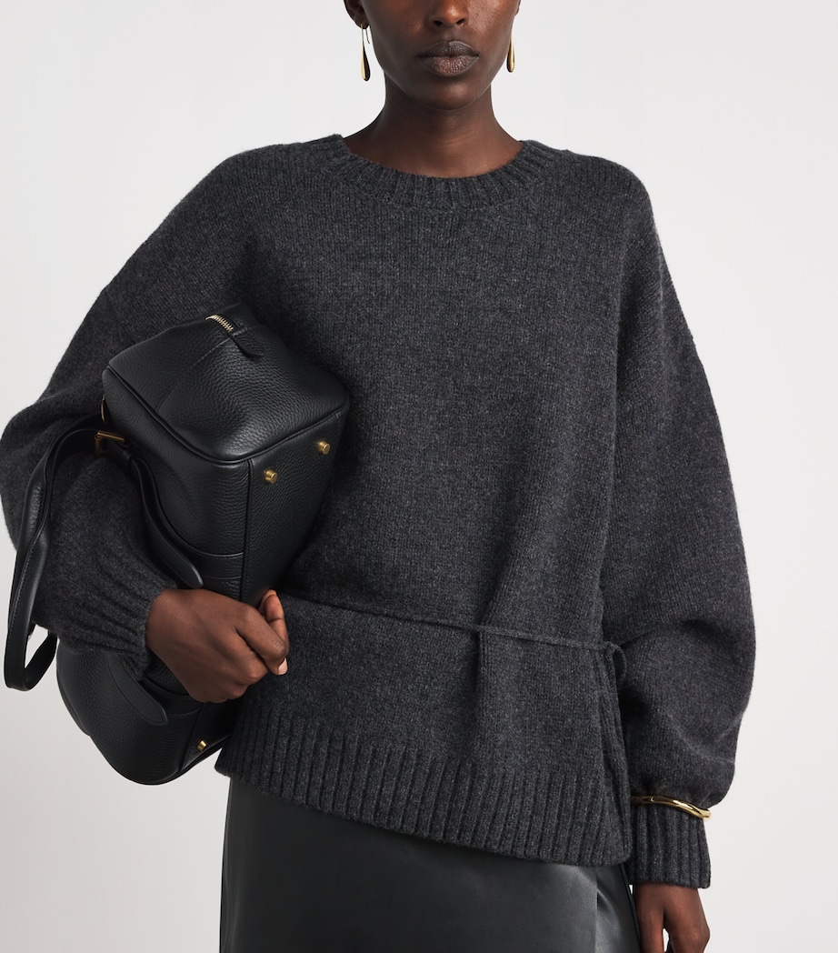St. Agni Womens Merino Wool Belted Sweater Dark Chrcoal Melange Image 3