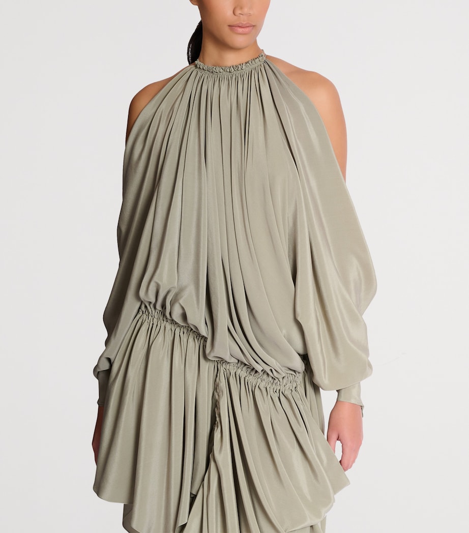 Balmain Womens Silk Crepe Draped Mini Dress Vert Laurier Image 6