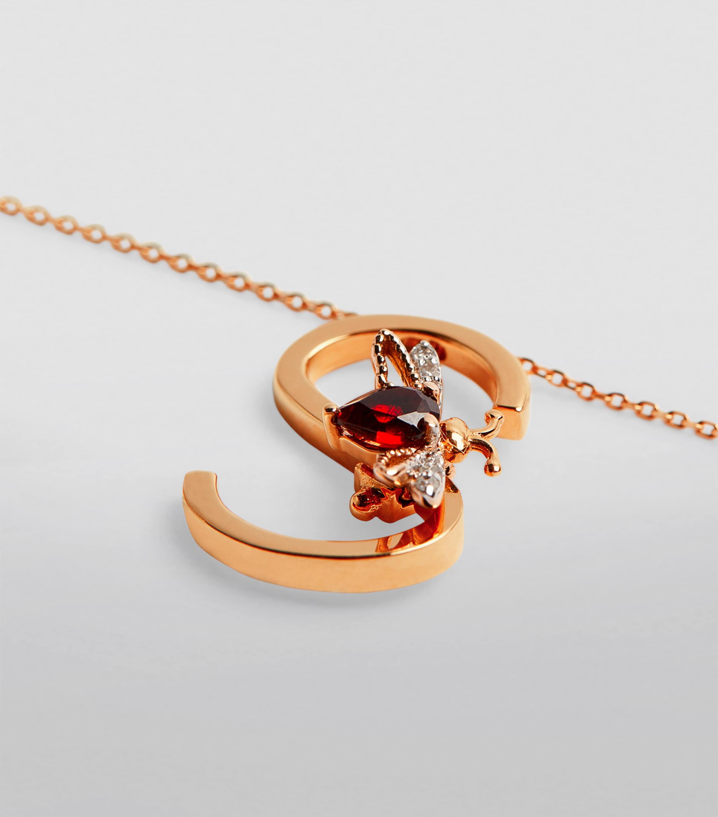 Rose Gold, Diamond and Garnet Letter ‘S’ Necklace RED Image 5