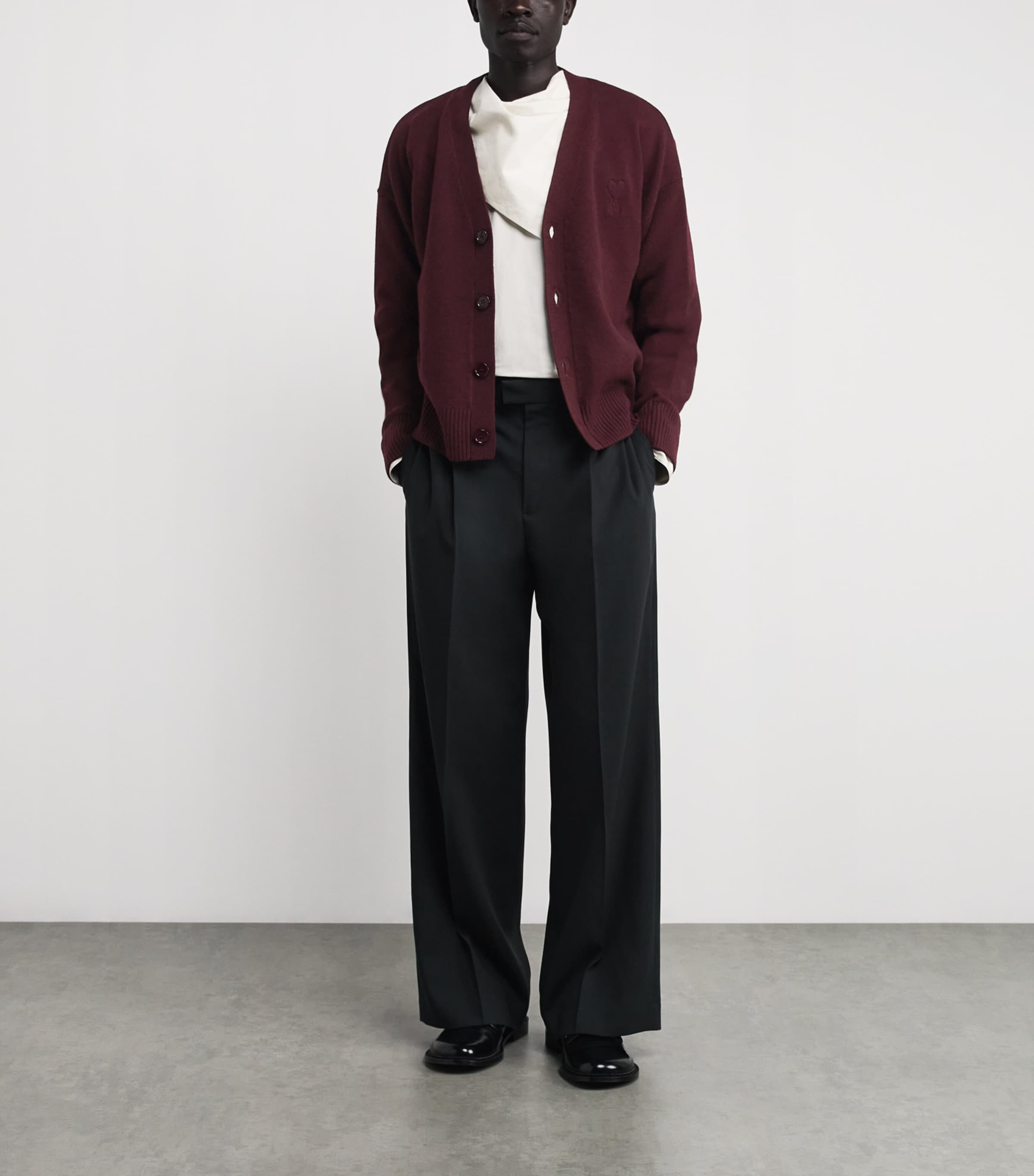 AMI Paris Mens Wool-Cashmere Ami De Coeur Cardigan Cerise Image 2