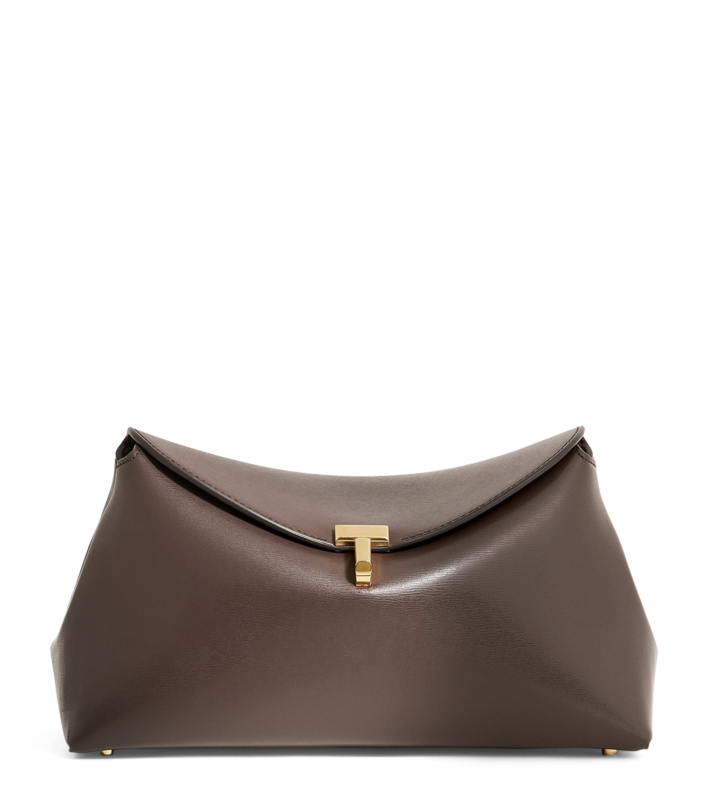 Shop Totême Leather T-lock Clutch Bag In Brown