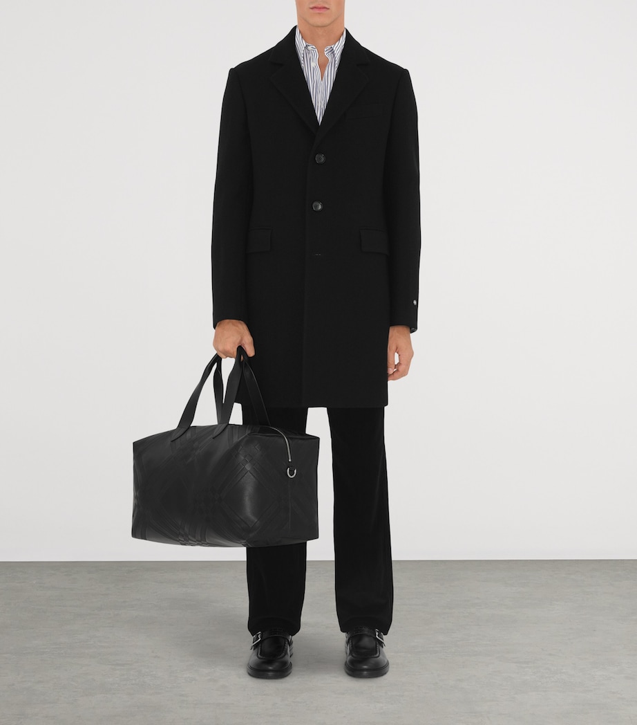 Leather Check-Embossed Duffle Bag BLACK Image 2