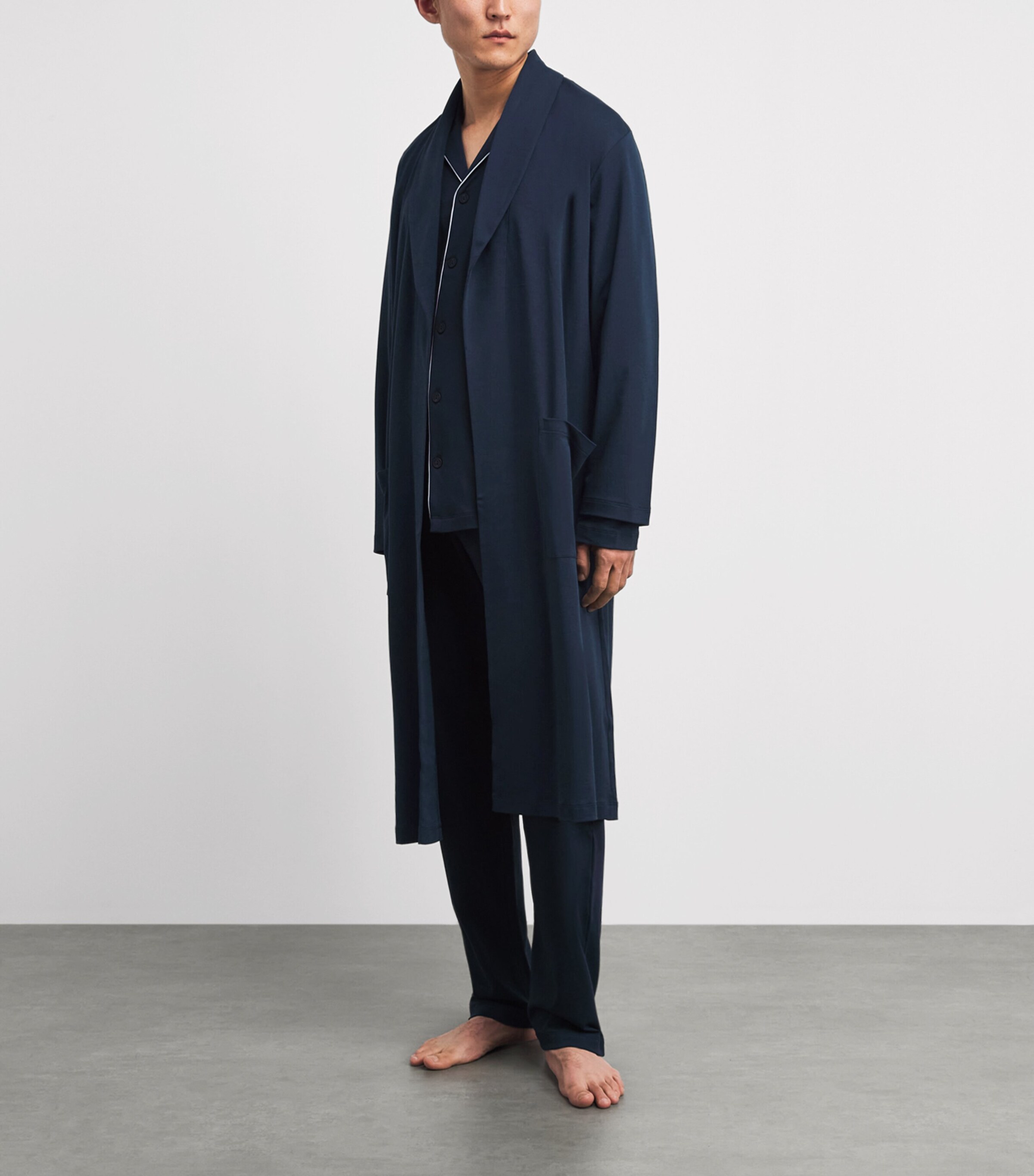 Hanro Mens Cotton Night & Day Robe Deep Navy Image 2