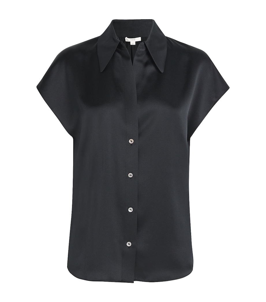 Ruched-Back Button-Up Blouse 001BLK-BLACK Image 1