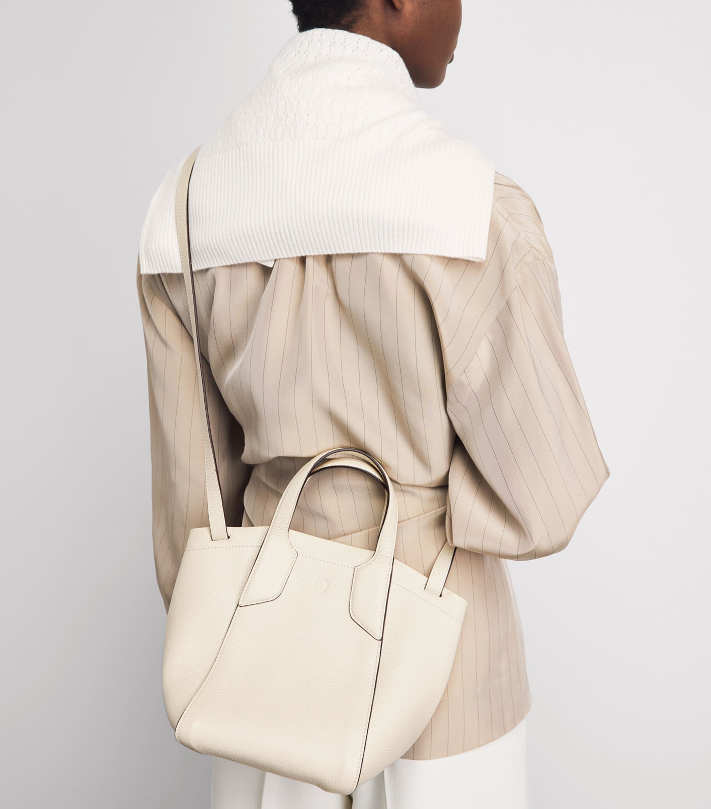 Harrods Small Leather Freya Tote Bag Stone Image 4