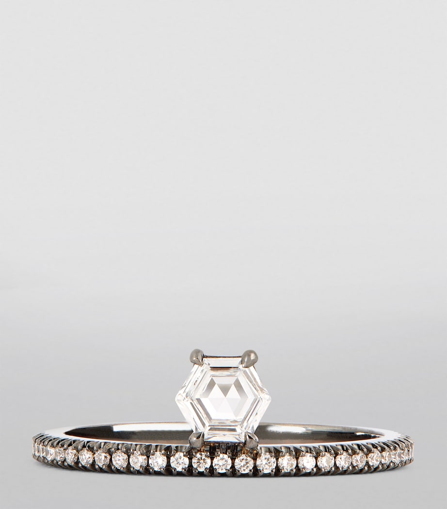 Blackened White Gold and Diamond Offset Hero Ring BLACK GOLD Image 3