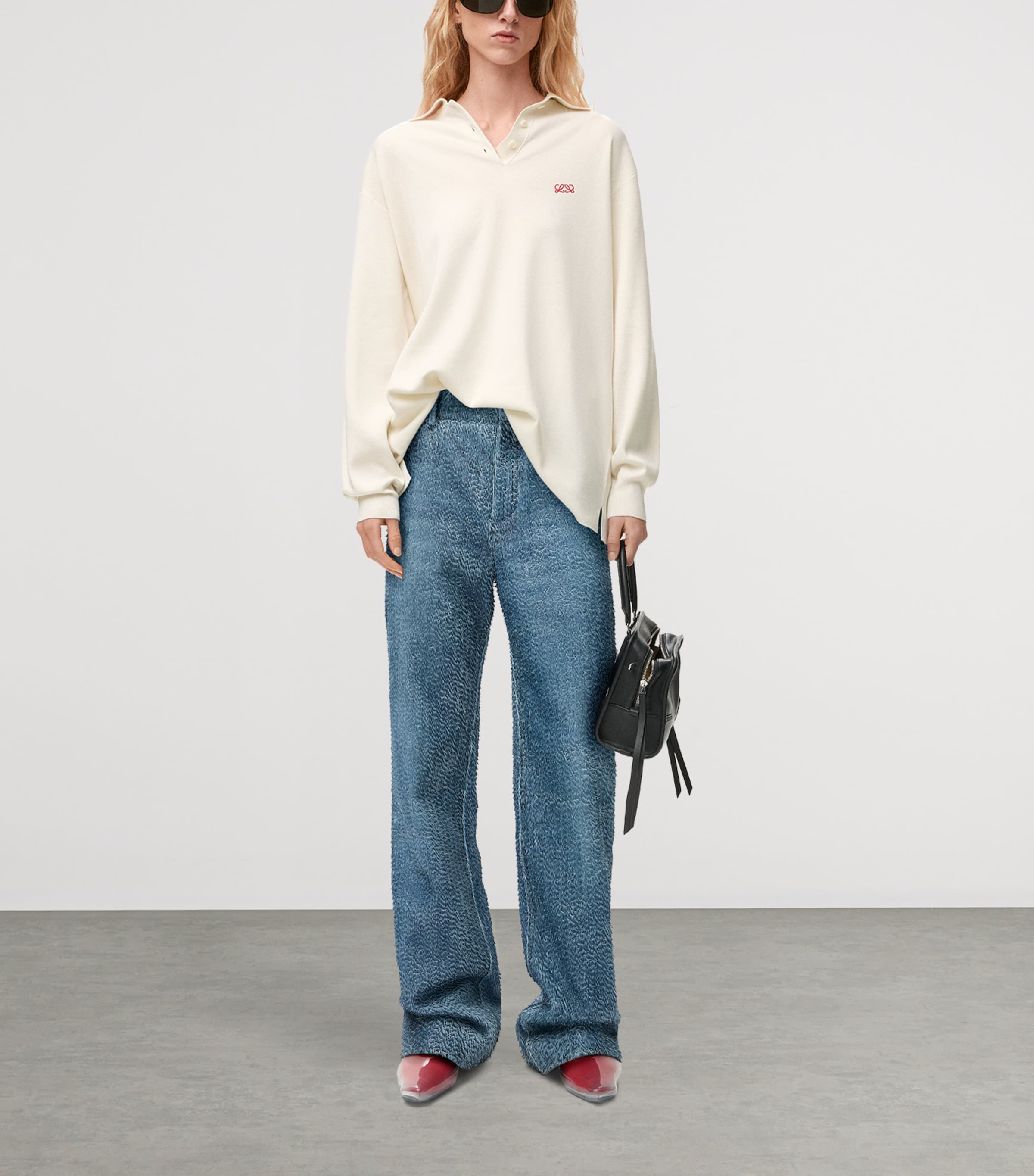 LOEWE Womens Cashmere-Blend Polo Sweater White Image 2
