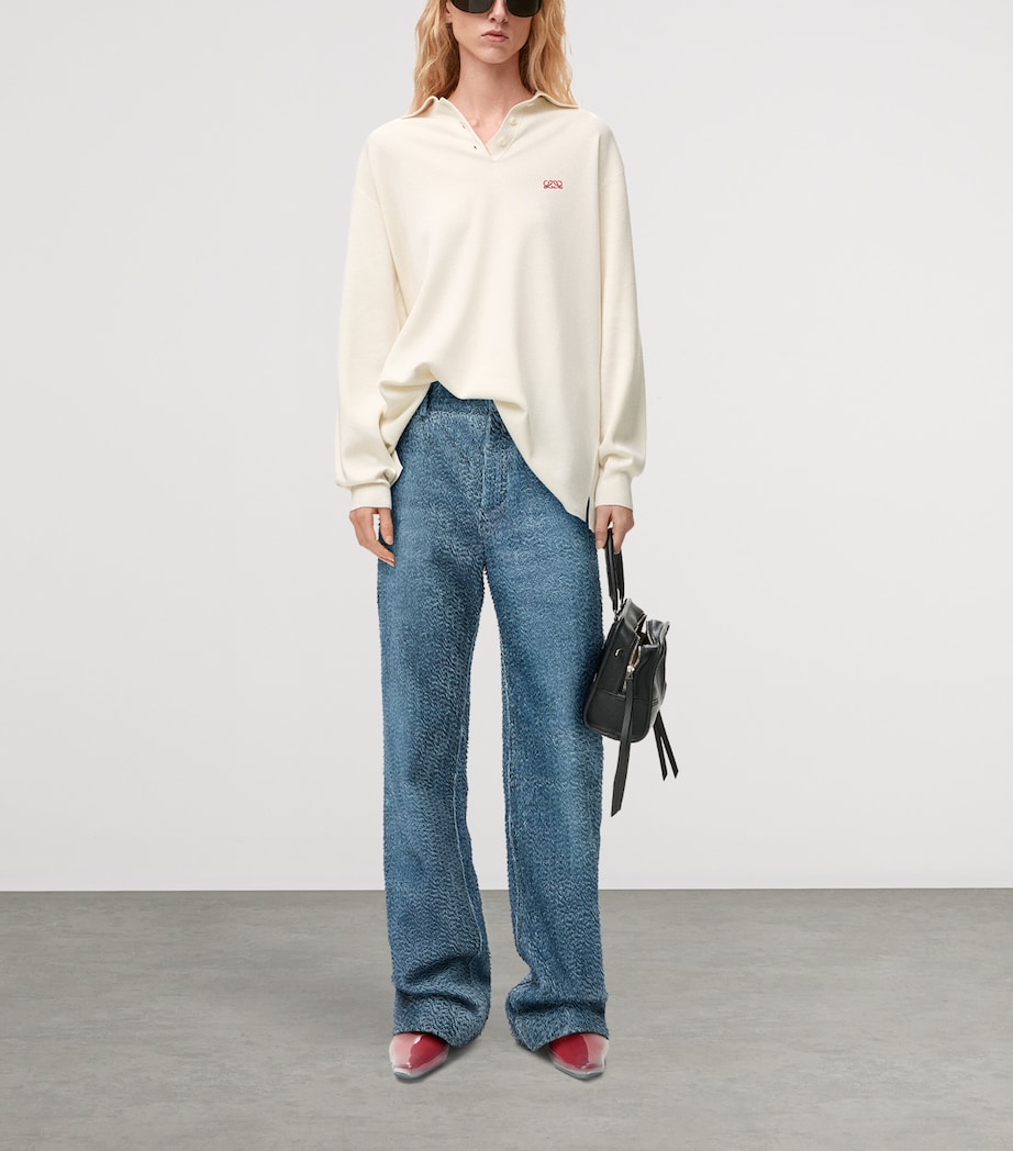 LOEWE Womens Cashmere-Blend Polo Sweater White Image 2