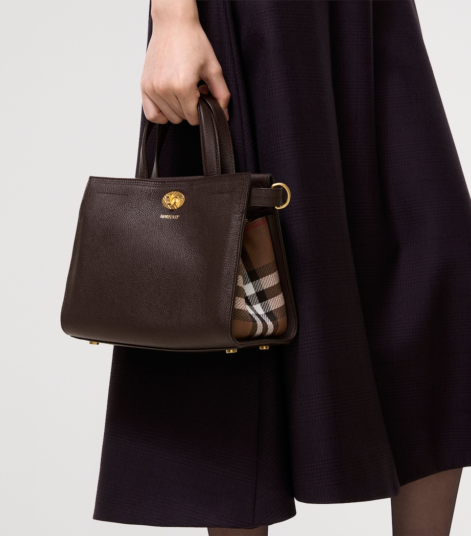 Burberry Mini Leather Cotswolds Check Tote Bag Chocolate Brown Image 2