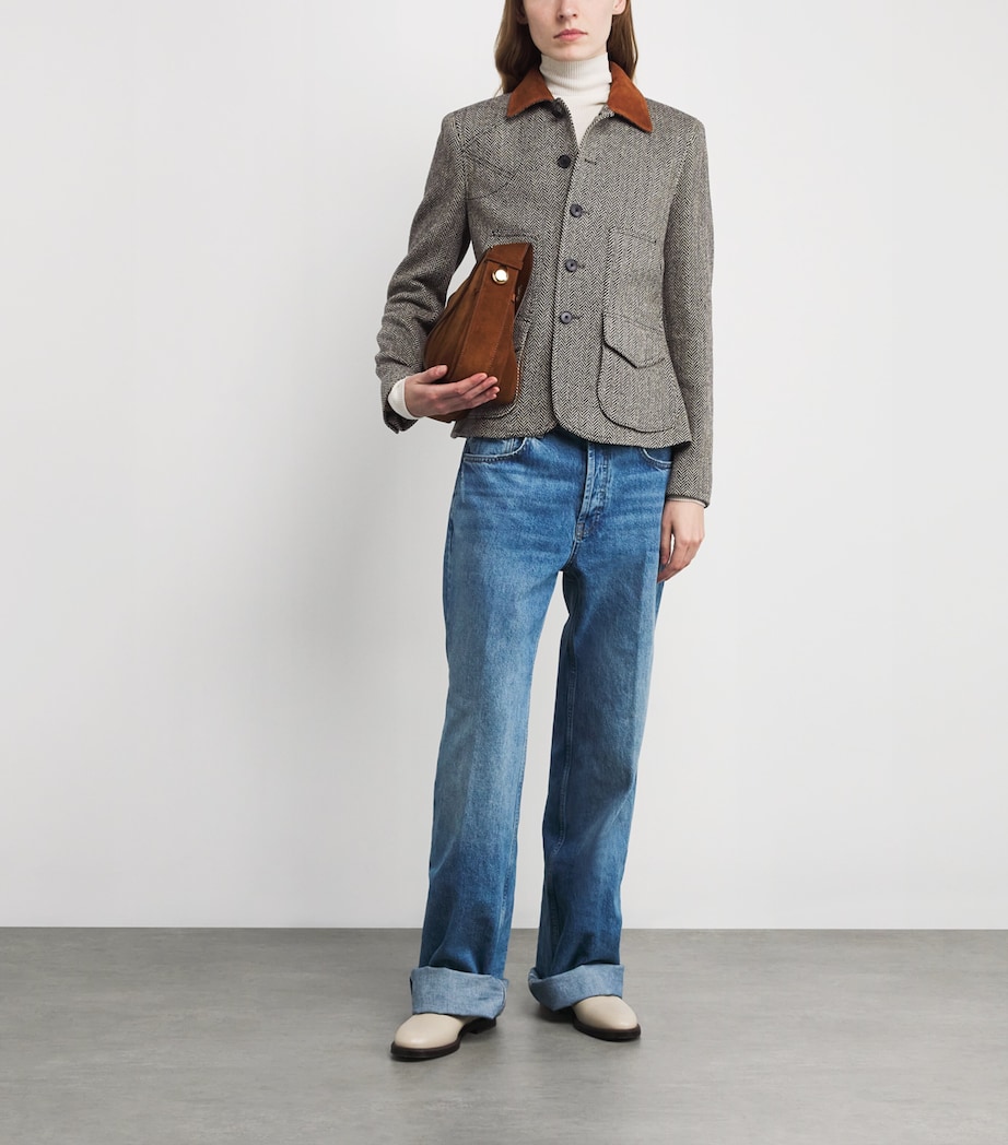 Wool-Blend Herringbone Suede-Trim Jacket BLACK/ CREAM HRRNGBN Image 2