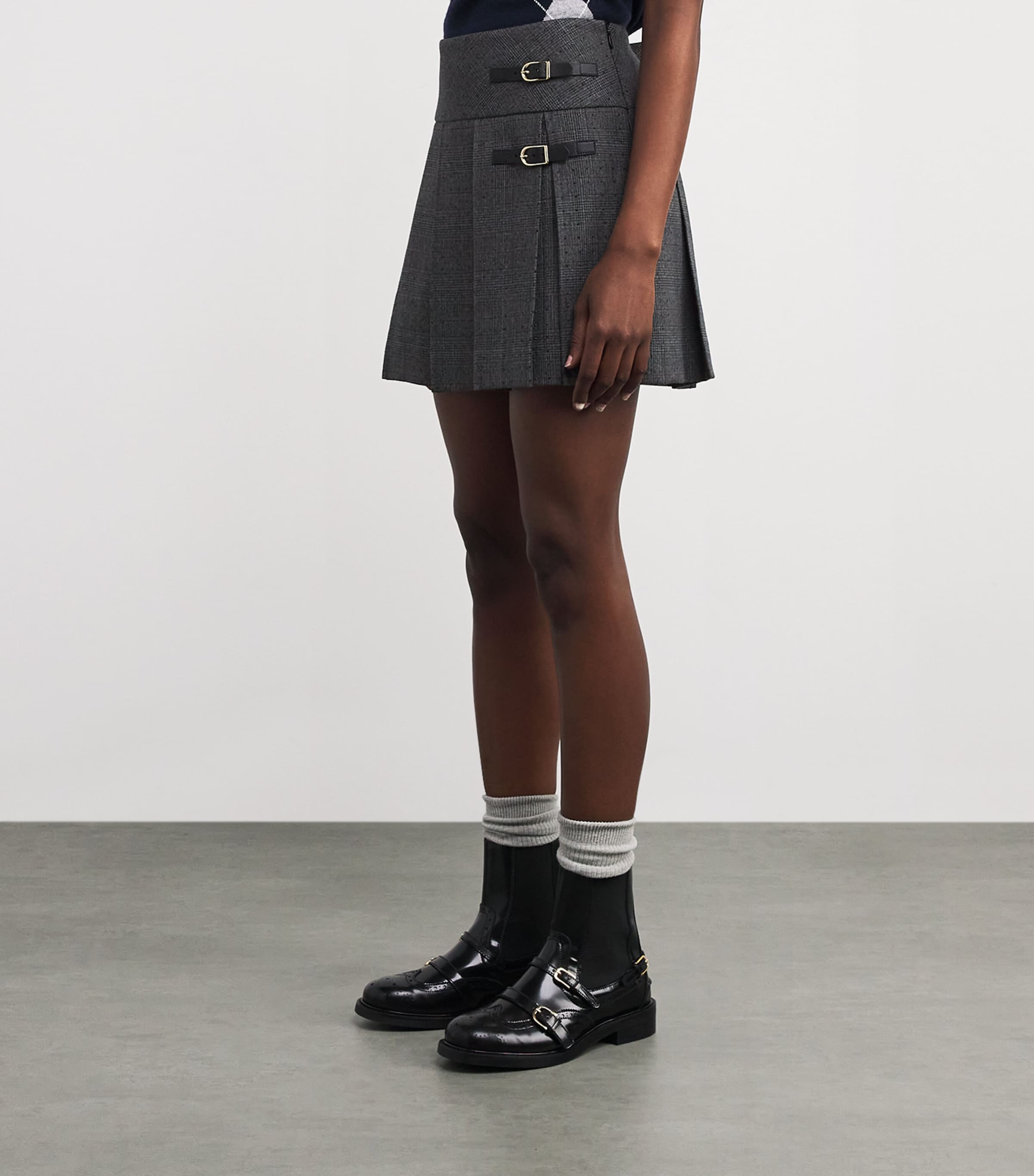 Tweed Embellished Mini Skirt GREY / BROWN Image 3