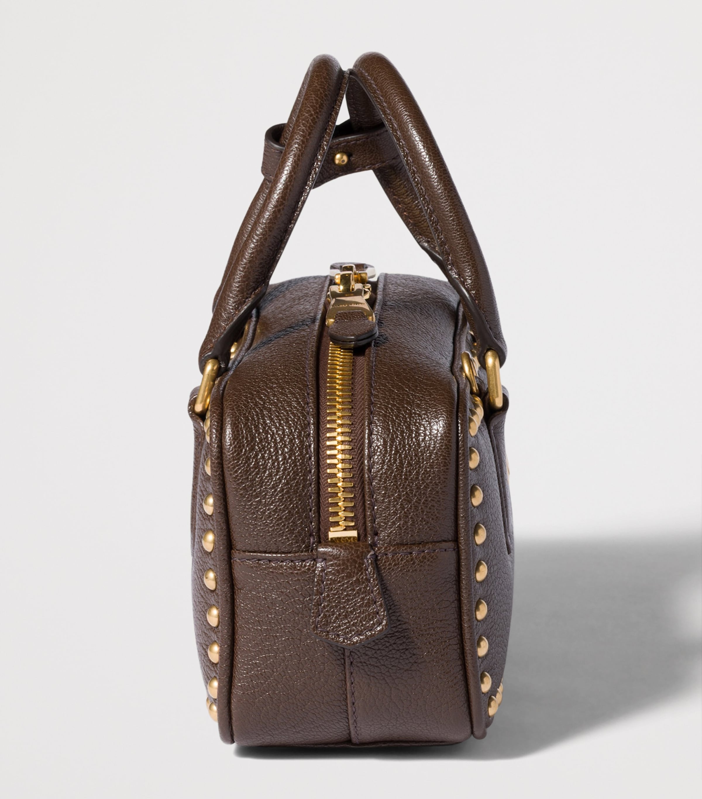 Miu Miu Leather Studded Arcadie Top-Handle Bag Brown Image 7
