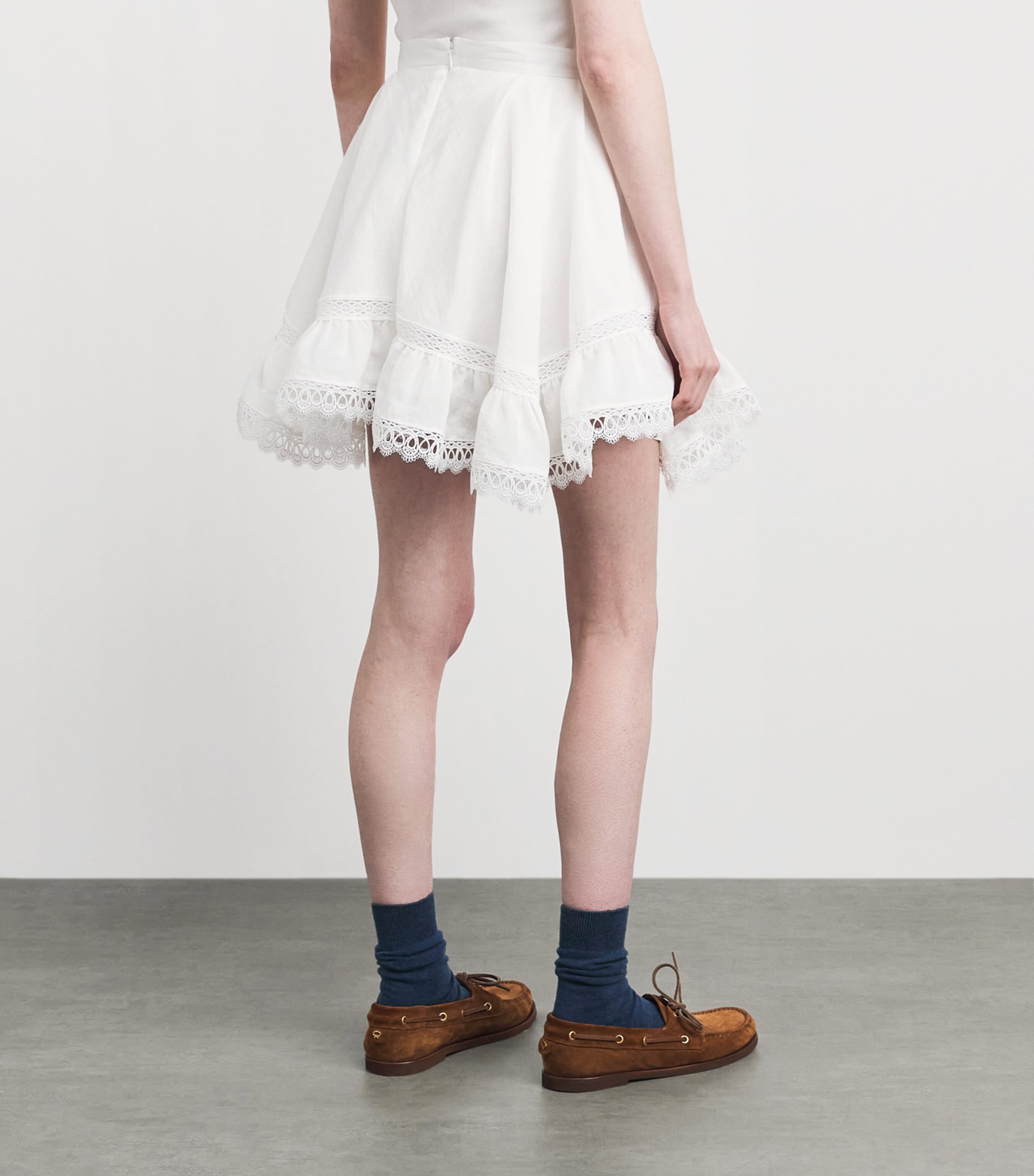 Claudie Pierlot Womens Lace-Trim Mini Skirt Ecru Image 5