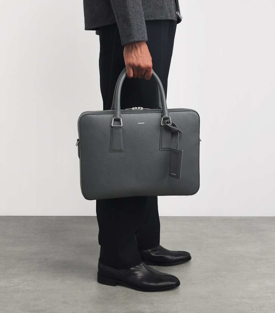 Leather Slim Briefcase STEEL Image 5