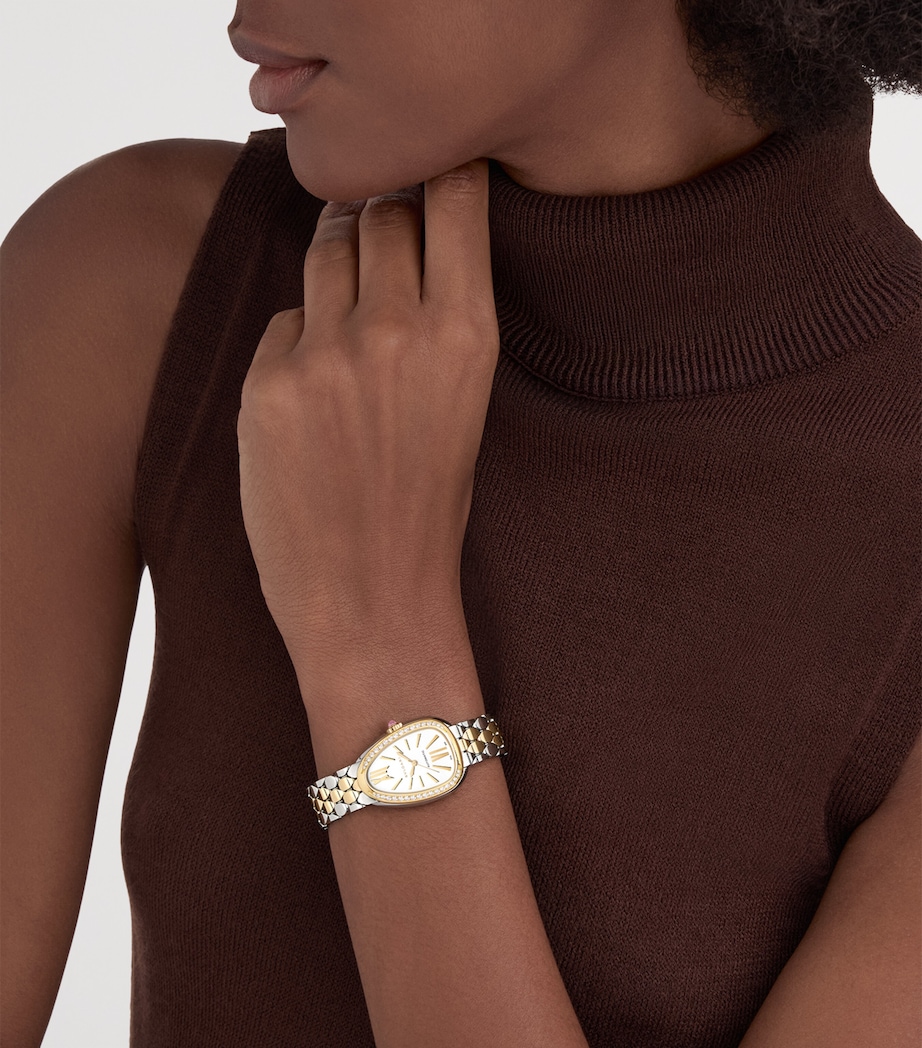 Bvlgari Yellow Gold, Stainless Steel and Diamond Serpenti Seduttori Watch 34mm White Image 5