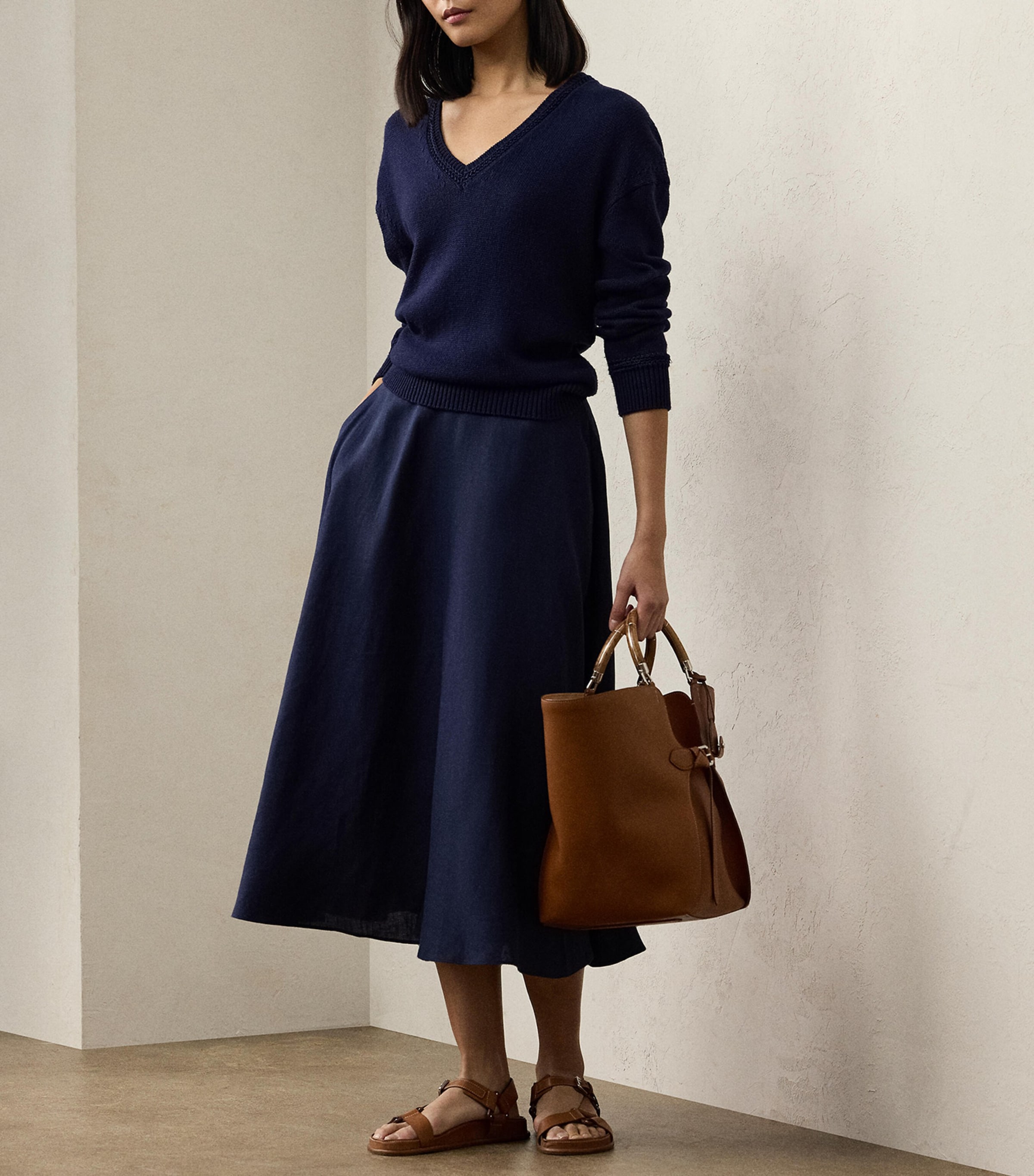 Linen Erica Midi Skirt LUX NAVY Image 4