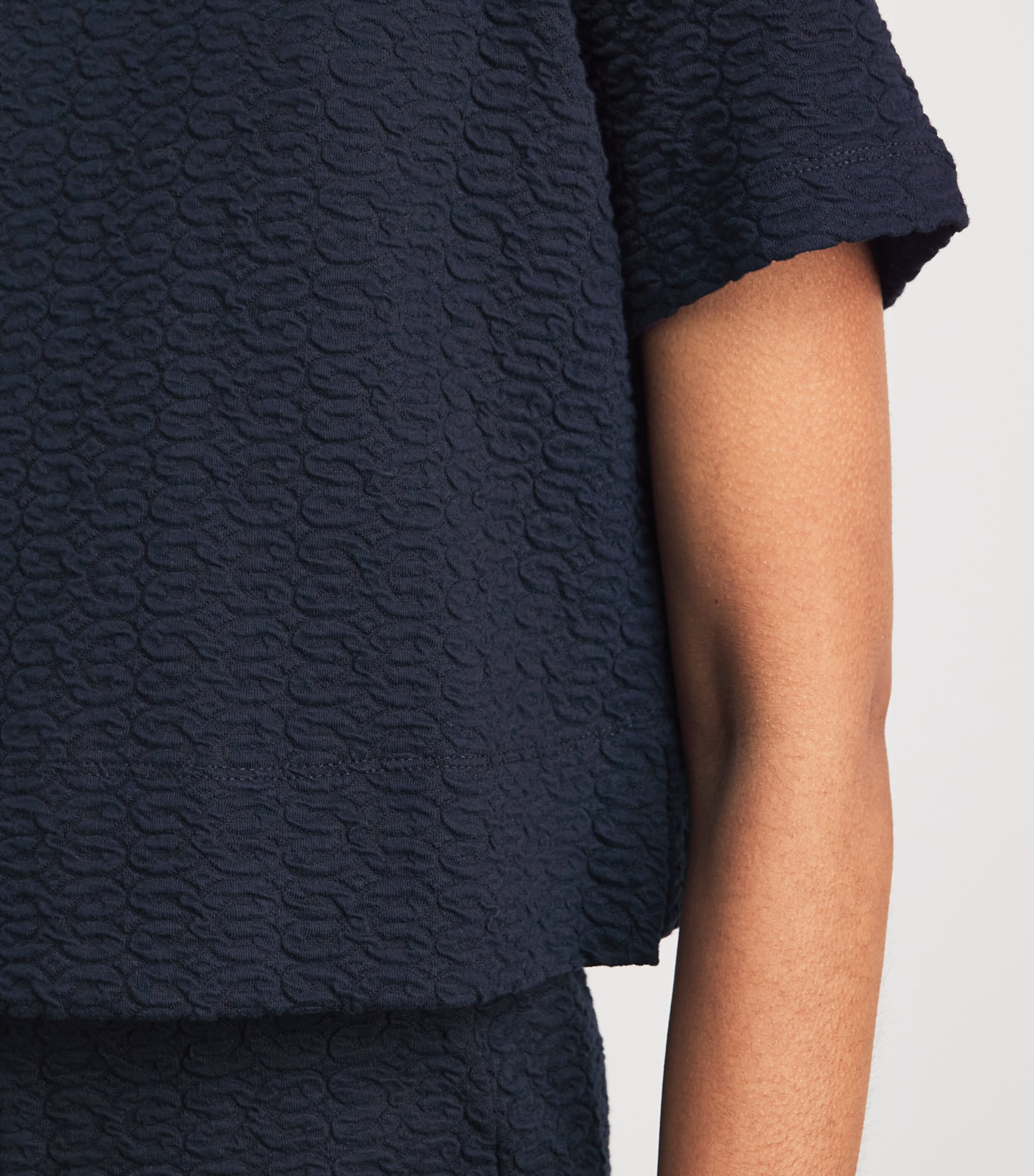 ME+EM Womens Cotton-Blend Jacquard Cropped T-Shirt Navy Image 3
