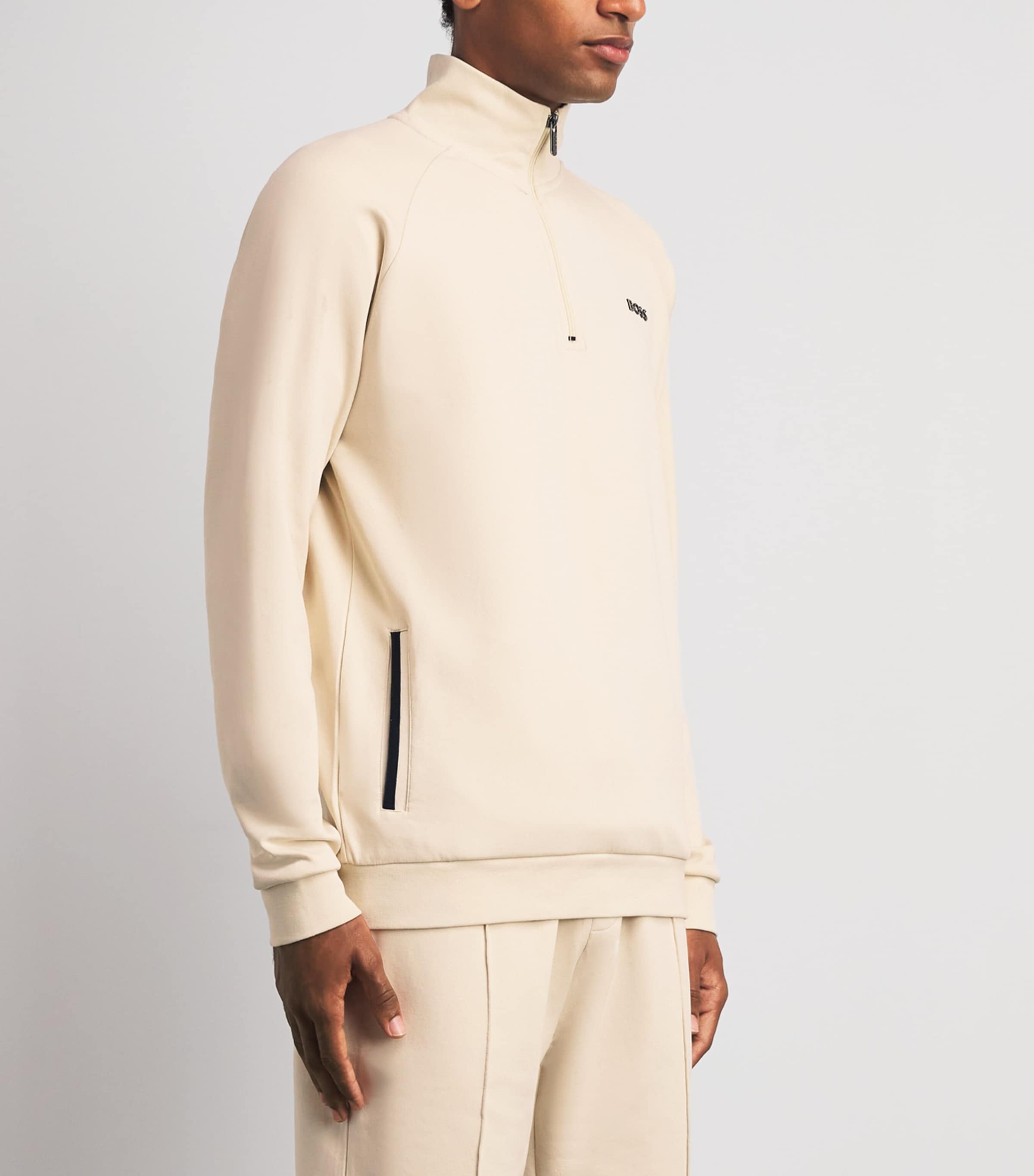 BOSS Mens Sense Quarter-Zip Sweatshirt Open White Image 4